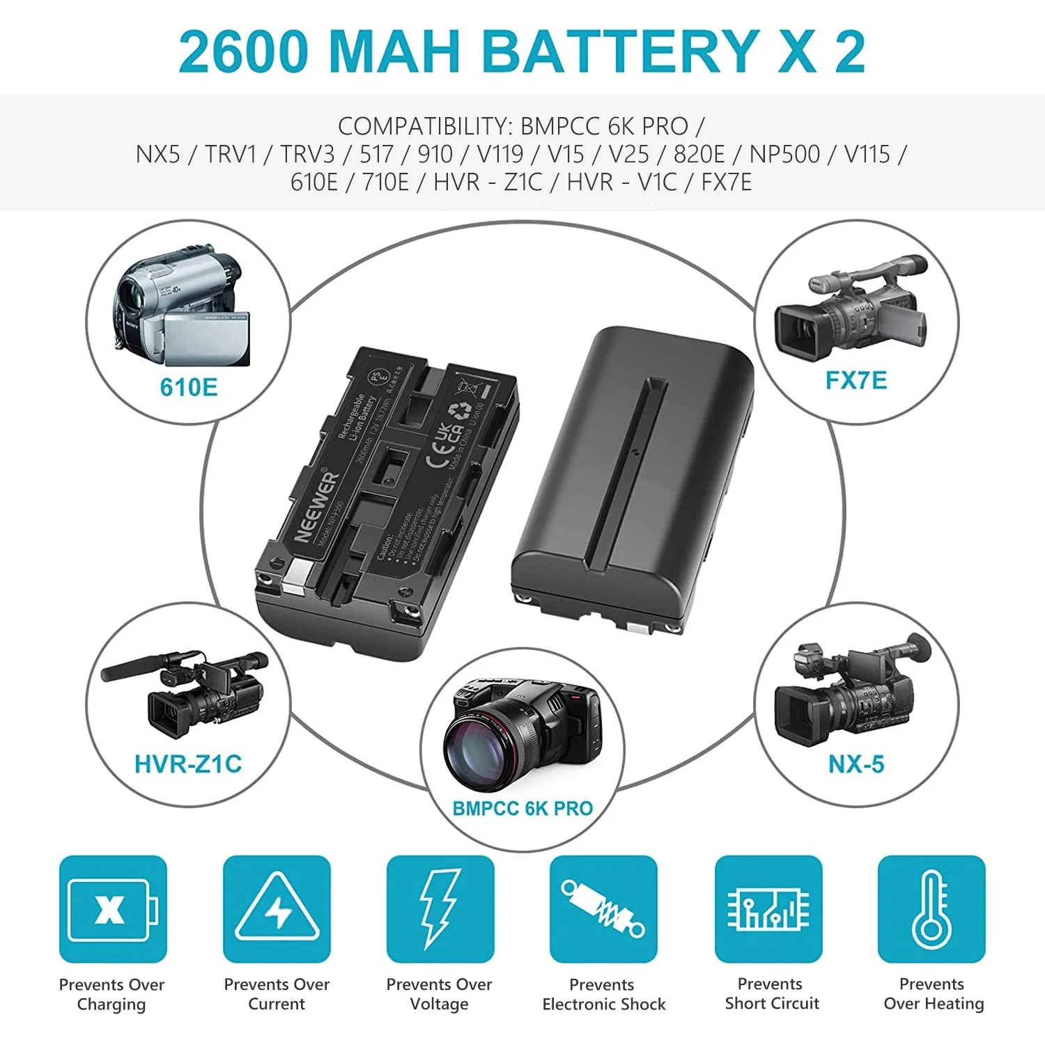 NEEWER NP-F550 2er Pack 2600mAh Sony Akku Ladegerät Set - Image 4