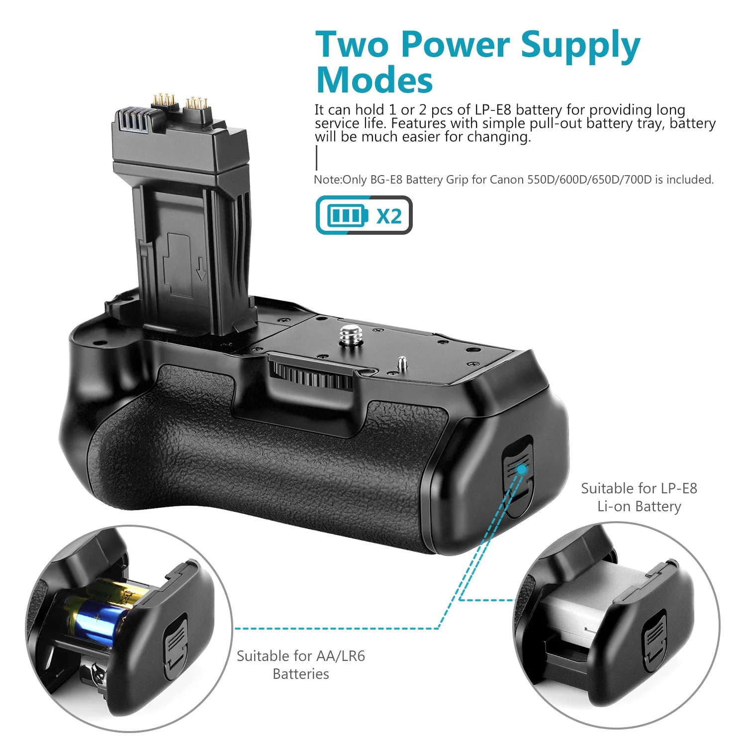NEEWER BG-E8 Ersatz Batteriegriff für Canon EOS 550D/600D/650D/700D Rebel T2i/T3i/T4i/T5i - Image 4