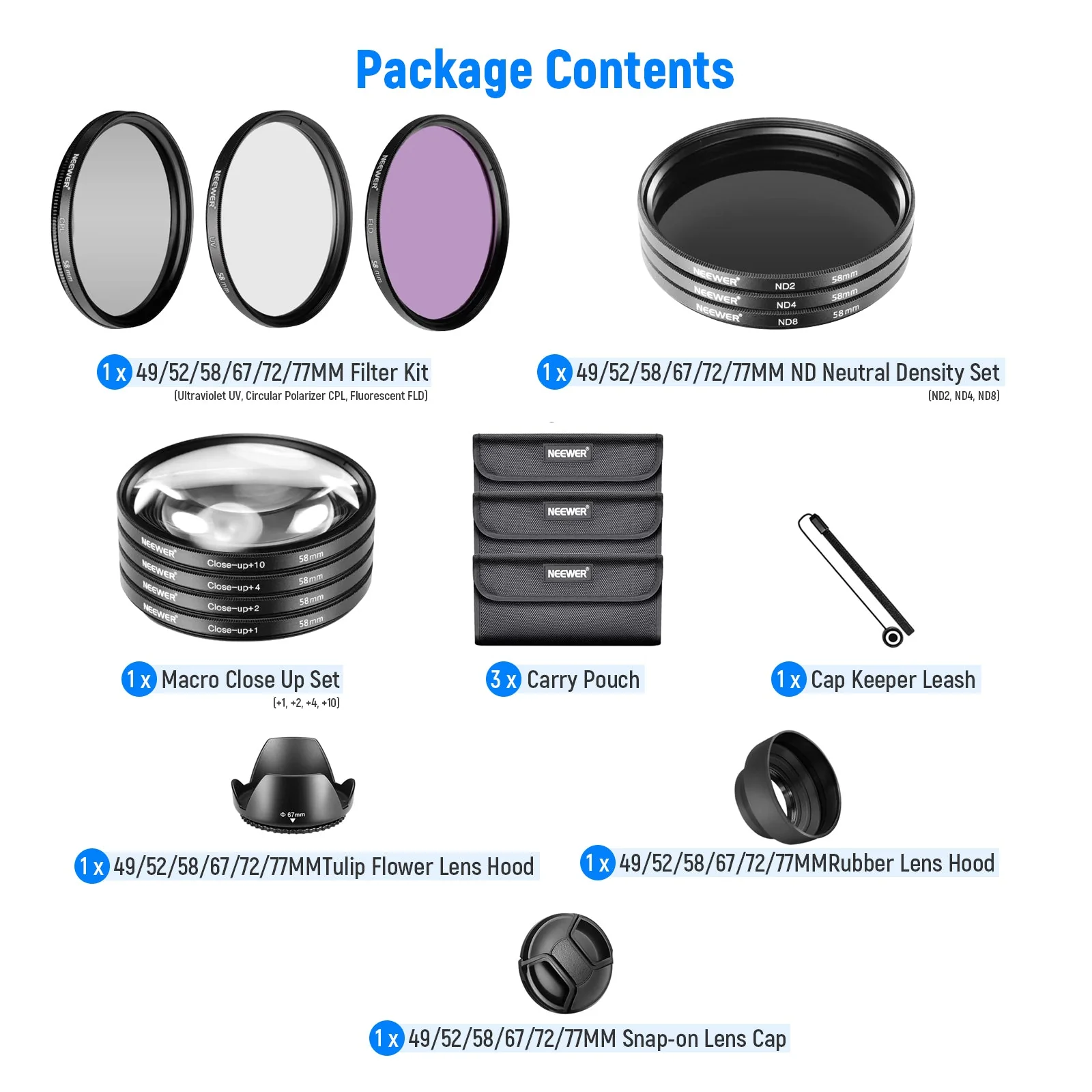 NEEWER ND/CPL/UV/FLD/Nahfilter und Objektiv Zubehör Set - Image 8