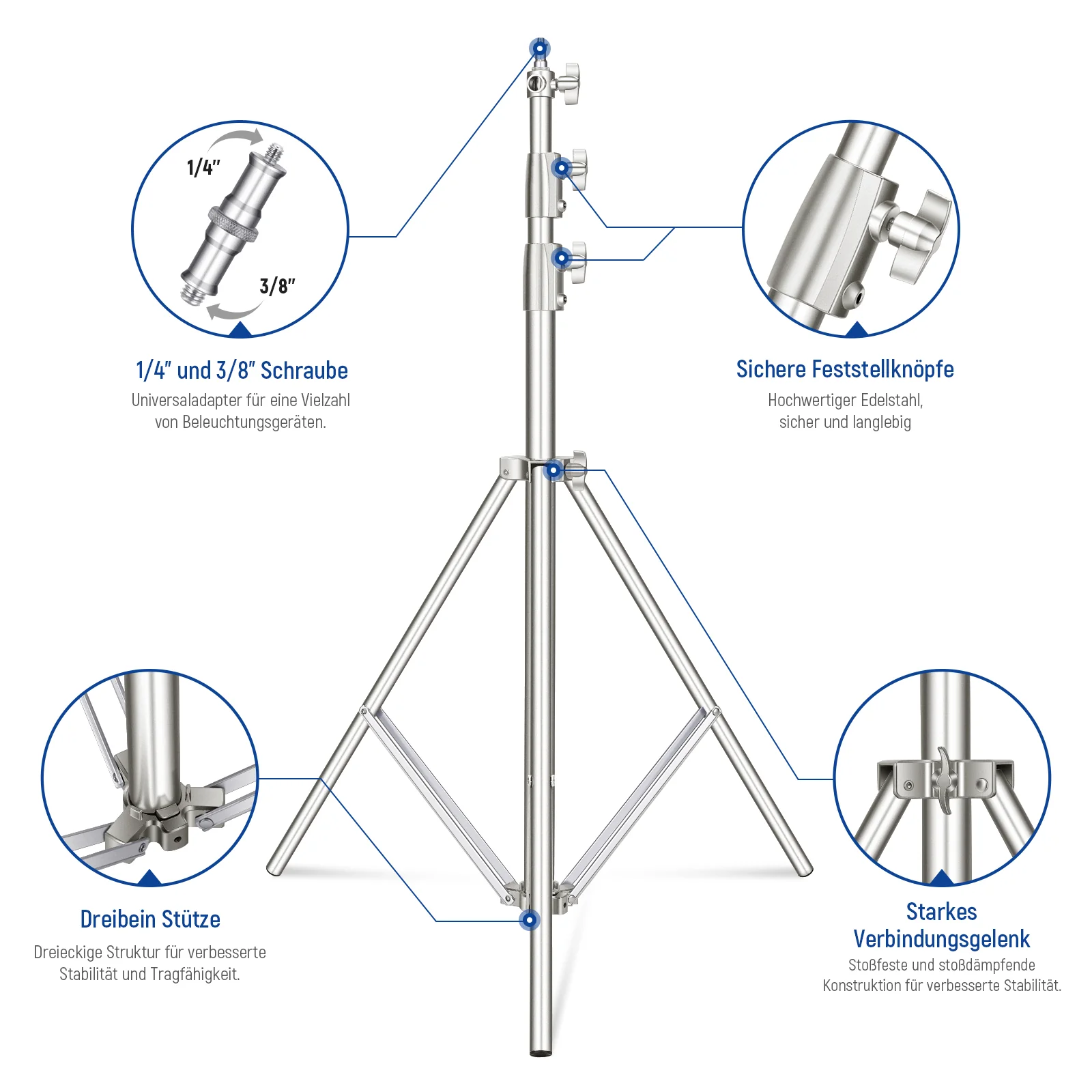 NEEWER 2er Pack ST-200SS 200cm Edelstahl Fotografie Lampenstativ - Image 12