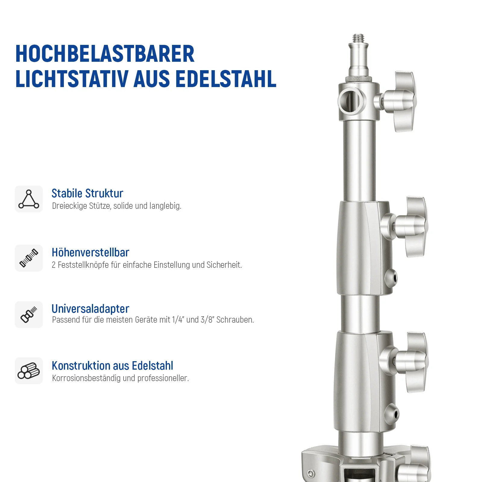 NEEWER 2er Pack ST-200SS 200cm Edelstahl Fotografie Lampenstativ - Image 13