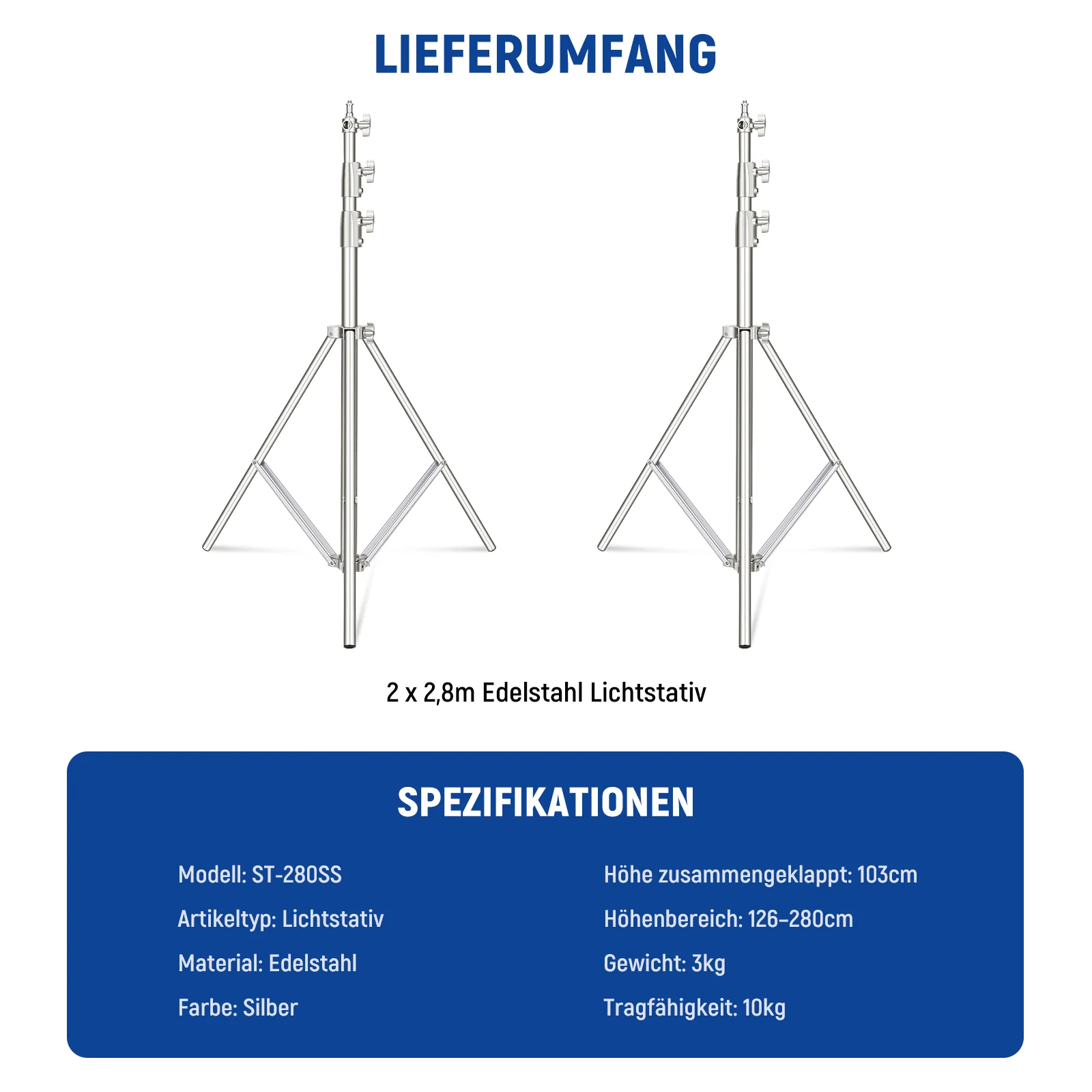 NEEWER 2er Pack ST-200SS 200cm Edelstahl Fotografie Lampenstativ - Image 14
