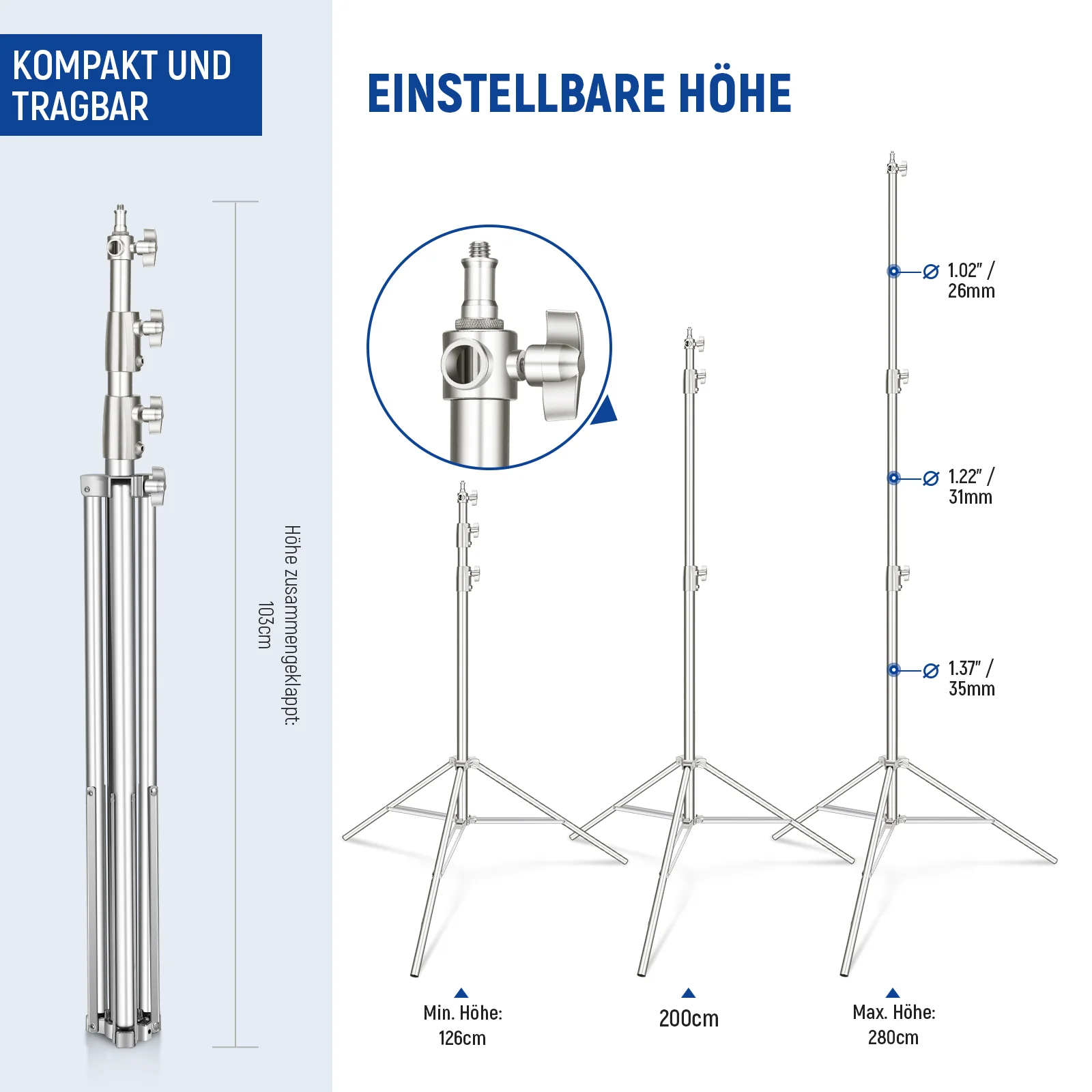 NEEWER 2er Pack ST-200SS 200cm Edelstahl Fotografie Lampenstativ - Image 9