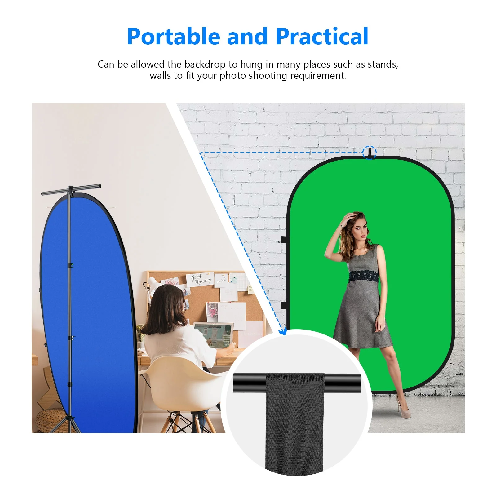 NEEWER 1.5x2m 2-in-1 faltbarer Chroma Key Hintergrund(grün & blau) - Image 7