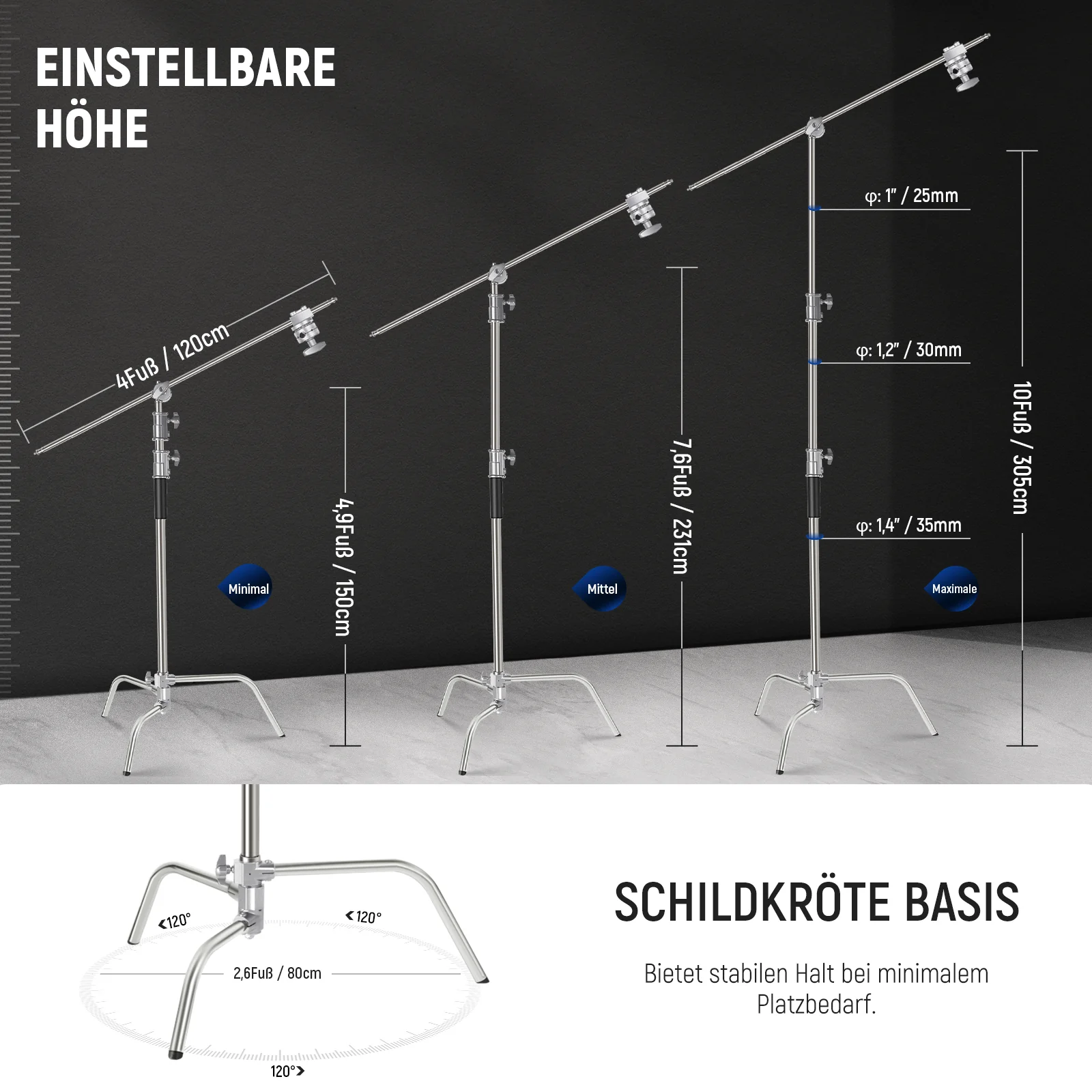 NEEWER SC320B 305cm Verstellbarer C-Stand Lichtstativ mit Tragetasche - Image 2