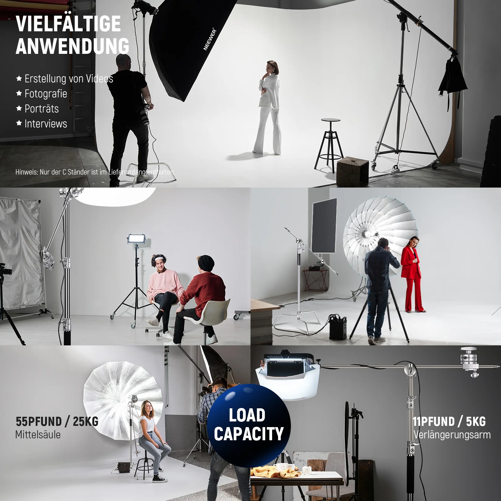 NEEWER SC320B 305cm Verstellbarer C-Stand Lichtstativ mit Tragetasche - Image 3