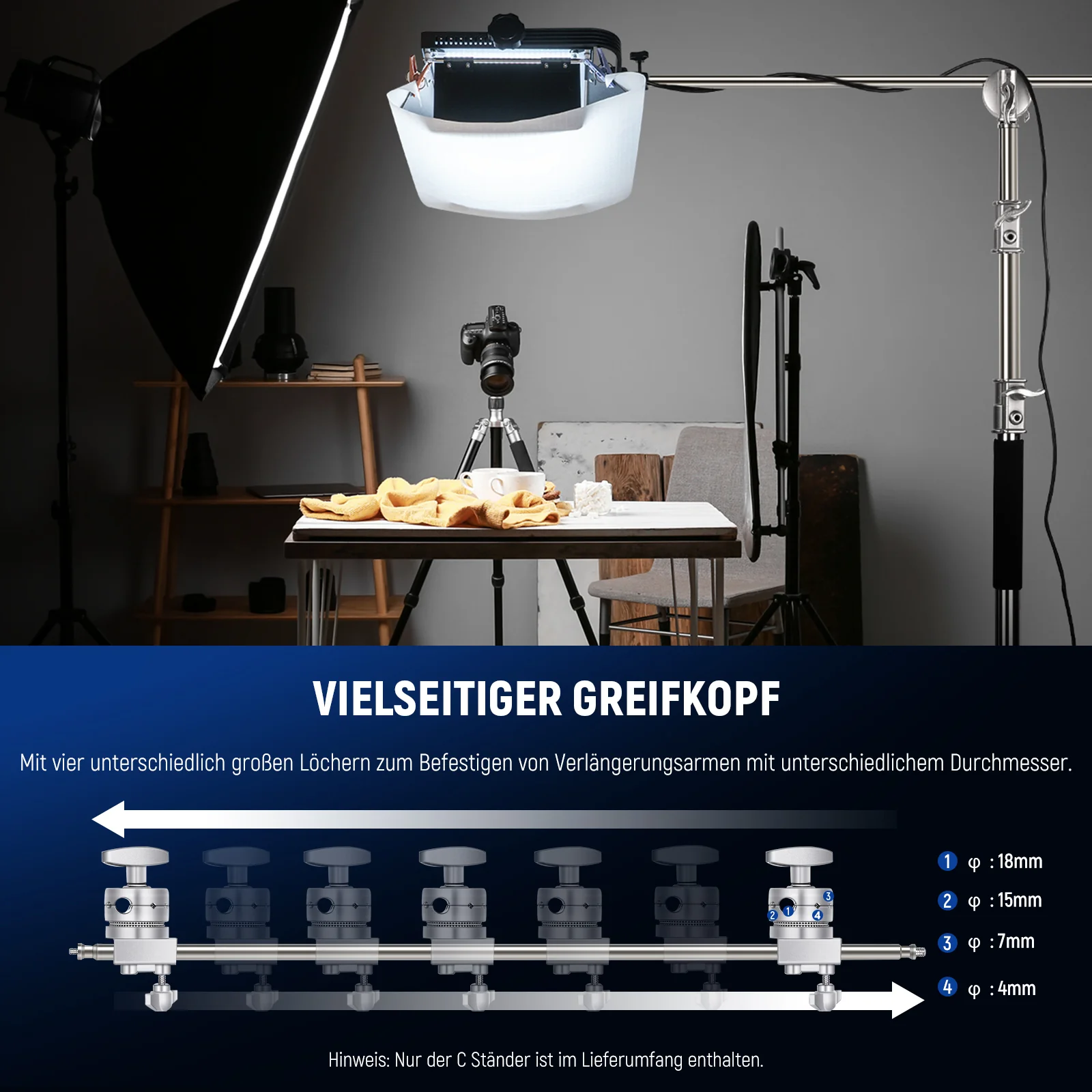 NEEWER SC320B 305cm Verstellbarer C-Stand Lichtstativ mit Tragetasche - Image 5