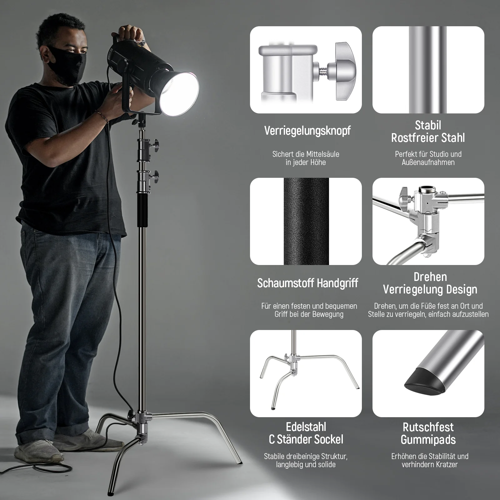 NEEWER SC320B 305cm Verstellbarer C-Stand Lichtstativ mit Tragetasche - Image 7