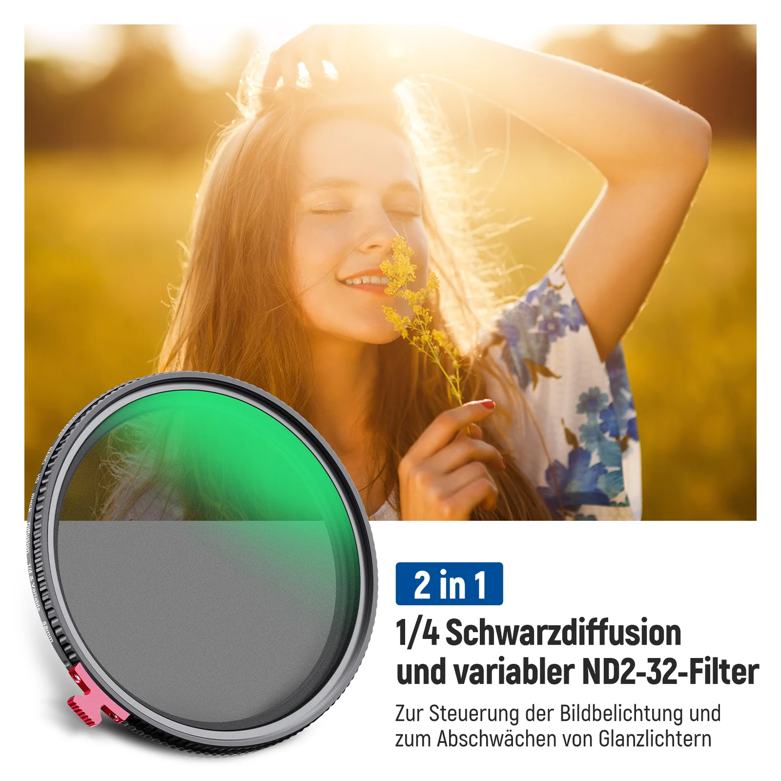 NEEWER 2-in-1 Schwarz-Diffusion 1/4 Effekt mit Variable ND2-ND32-ND Filter - Image 2
