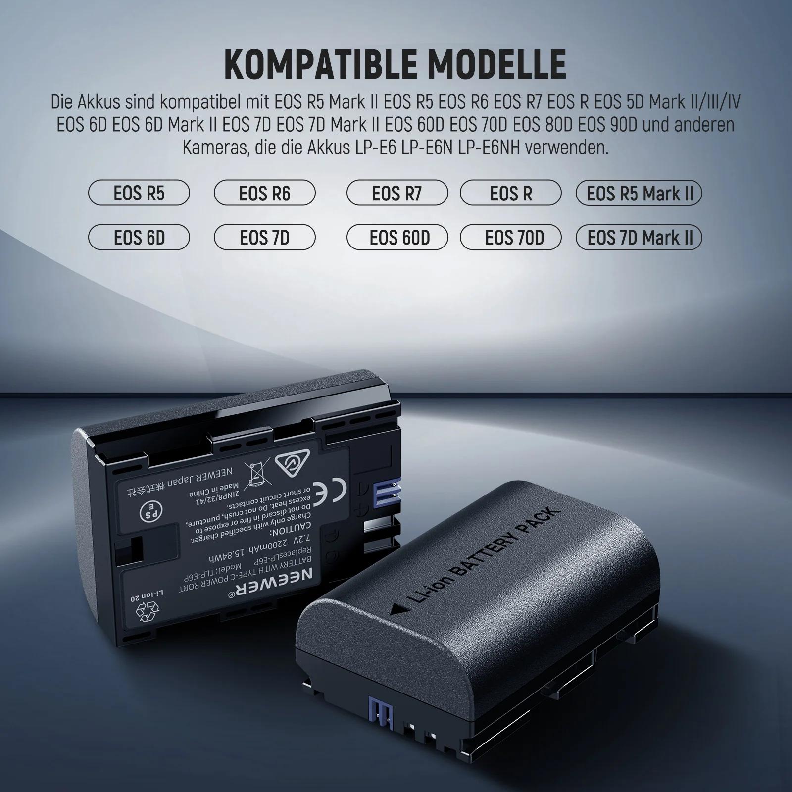 NEEWER 2er Pack 2200mAh LP-E6P/LP-E6NH Ersatzakku & USB Doppel Ladegerät - Image 4