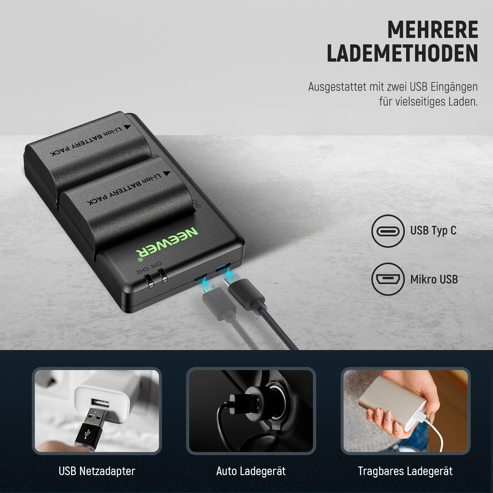 NEEWER 2er Pack 2200mAh LP-E6P/LP-E6NH Ersatzakku & USB Doppel Ladegerät - Image 8
