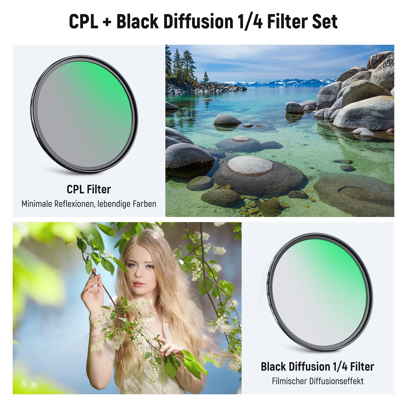 NEEWER 2er Pack CPL + Black Diffusion 1/4 Filter Set - Image 2