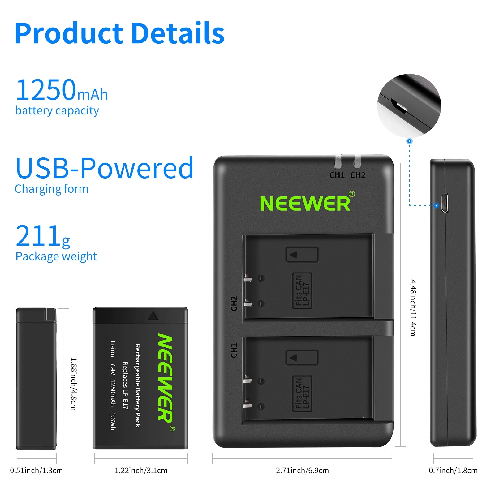 NEEWER 2er Pack LP-E17 Ersatzakku und Dual USB Ladegerät für Canon - Image 3