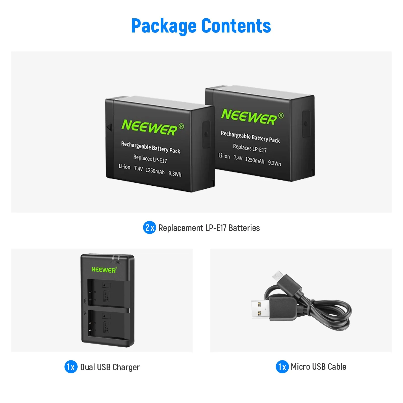 NEEWER 2er Pack LP-E17 Ersatzakku und Dual USB Ladegerät für Canon - Image 9