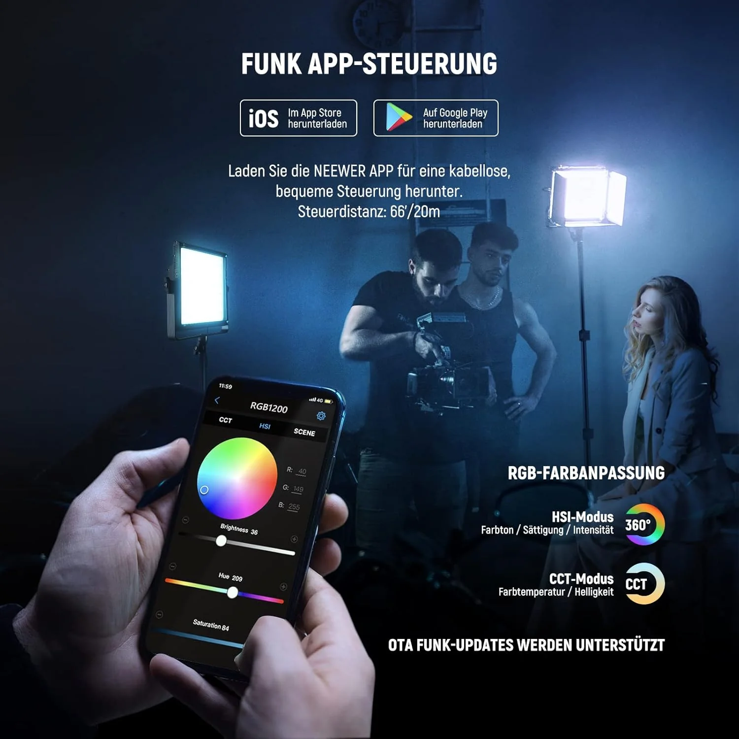 NEEWER 2er Pack RGB1200 LED Videoleuchte mit APP/2,4G Funksteuerung - Image 6