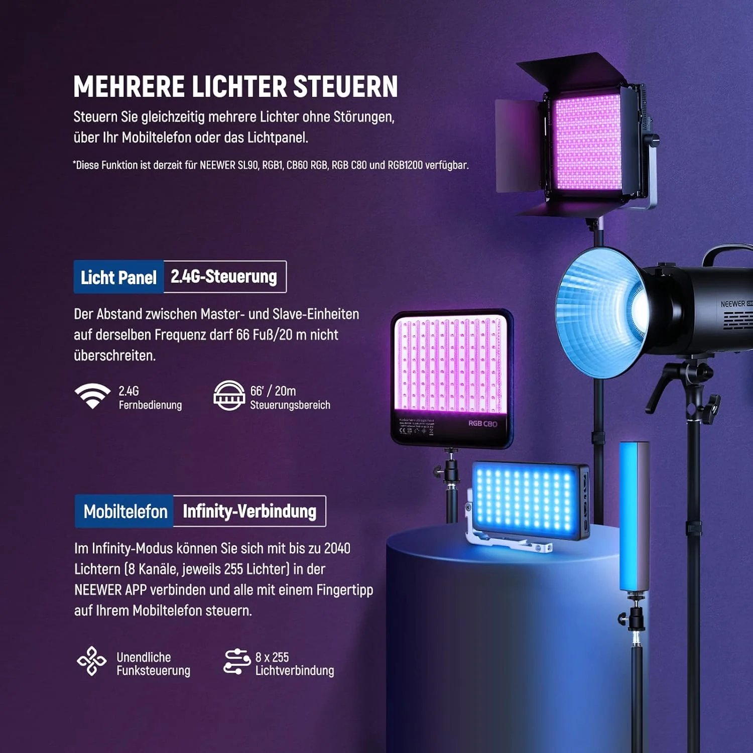 NEEWER 2er Pack RGB1200 LED Videoleuchte mit APP/2,4G Funksteuerung - Image 7