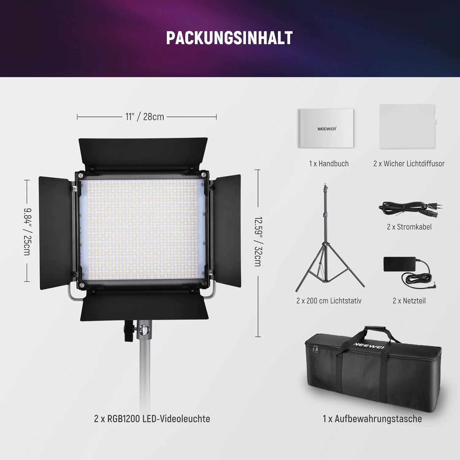 NEEWER 2er Pack RGB1200 LED Videoleuchte mit APP/2,4G Funksteuerung - Image 9