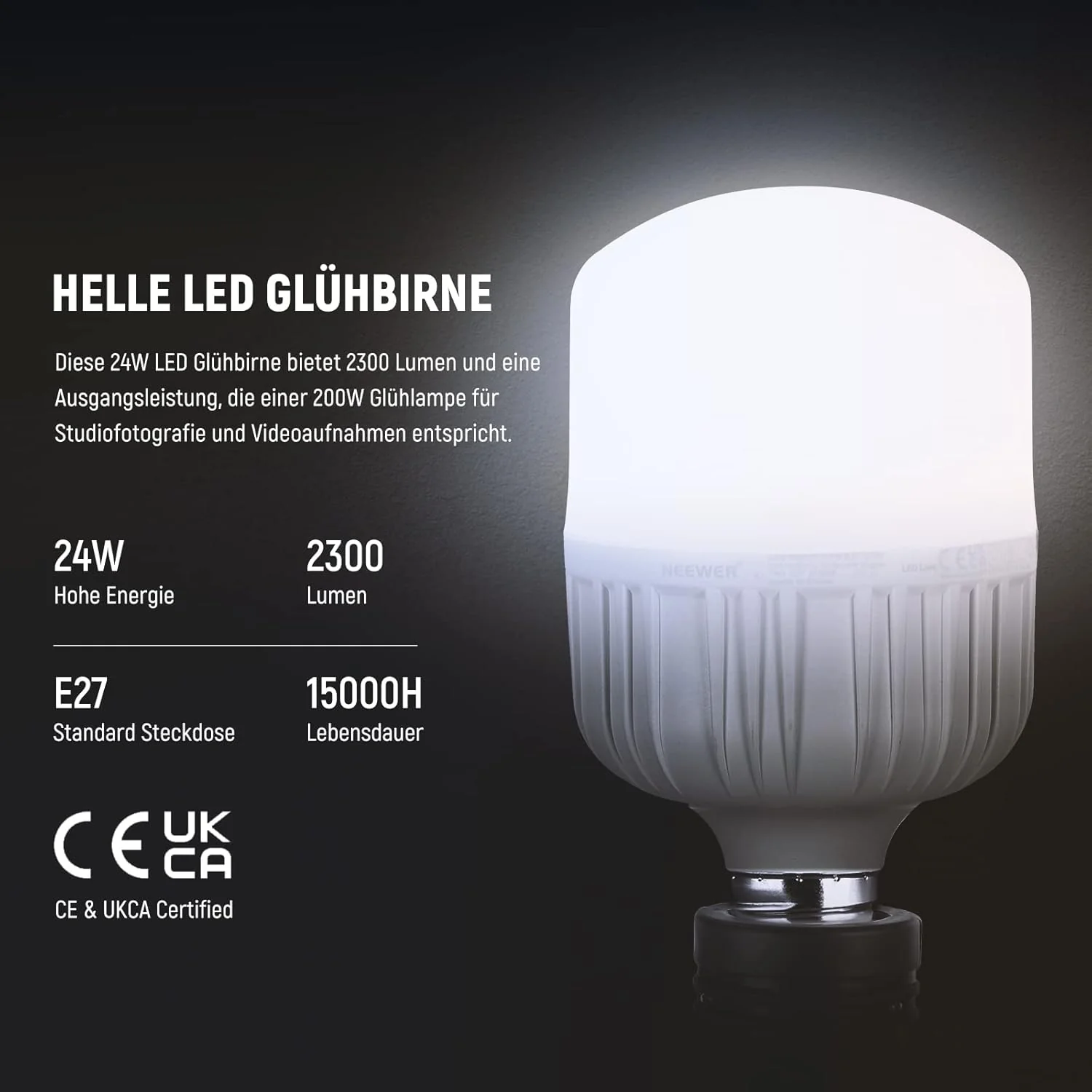 NEEWER 2er Pack T80 E27 24W LED Glühbirnen - Image 2