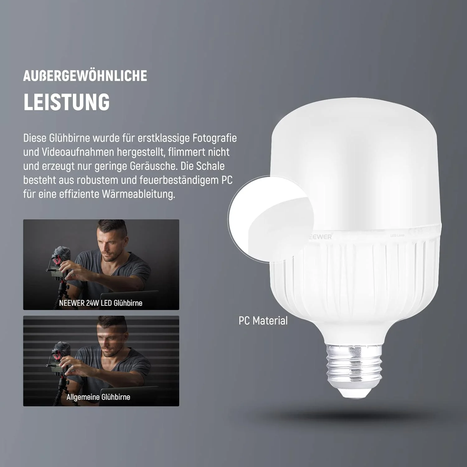 NEEWER 2er Pack T80 E27 24W LED Glühbirnen - Image 5