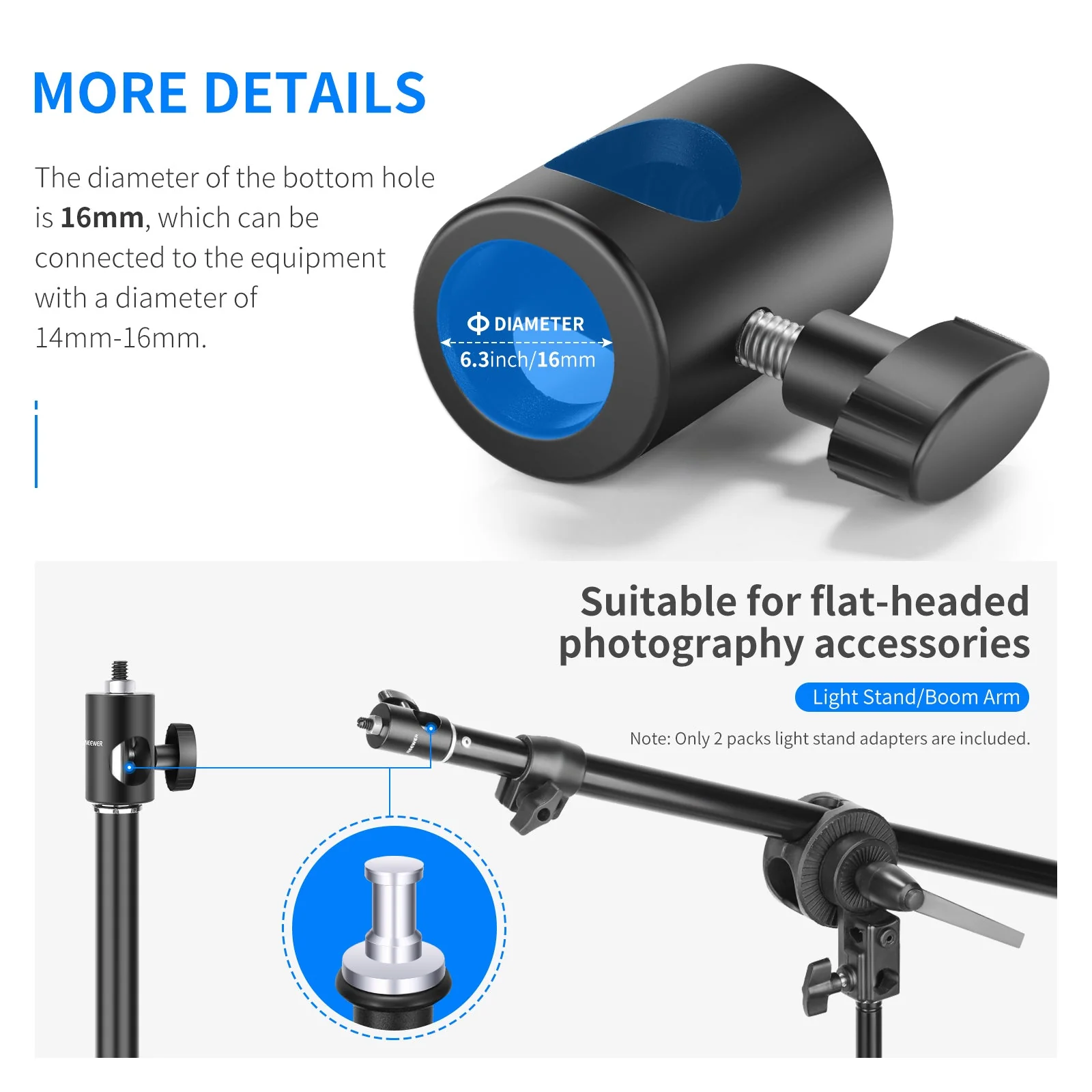 NEEWER 2er Pack ST12 Lichtständer zu 1/4" Schraube Konverter Adapter - Image 4