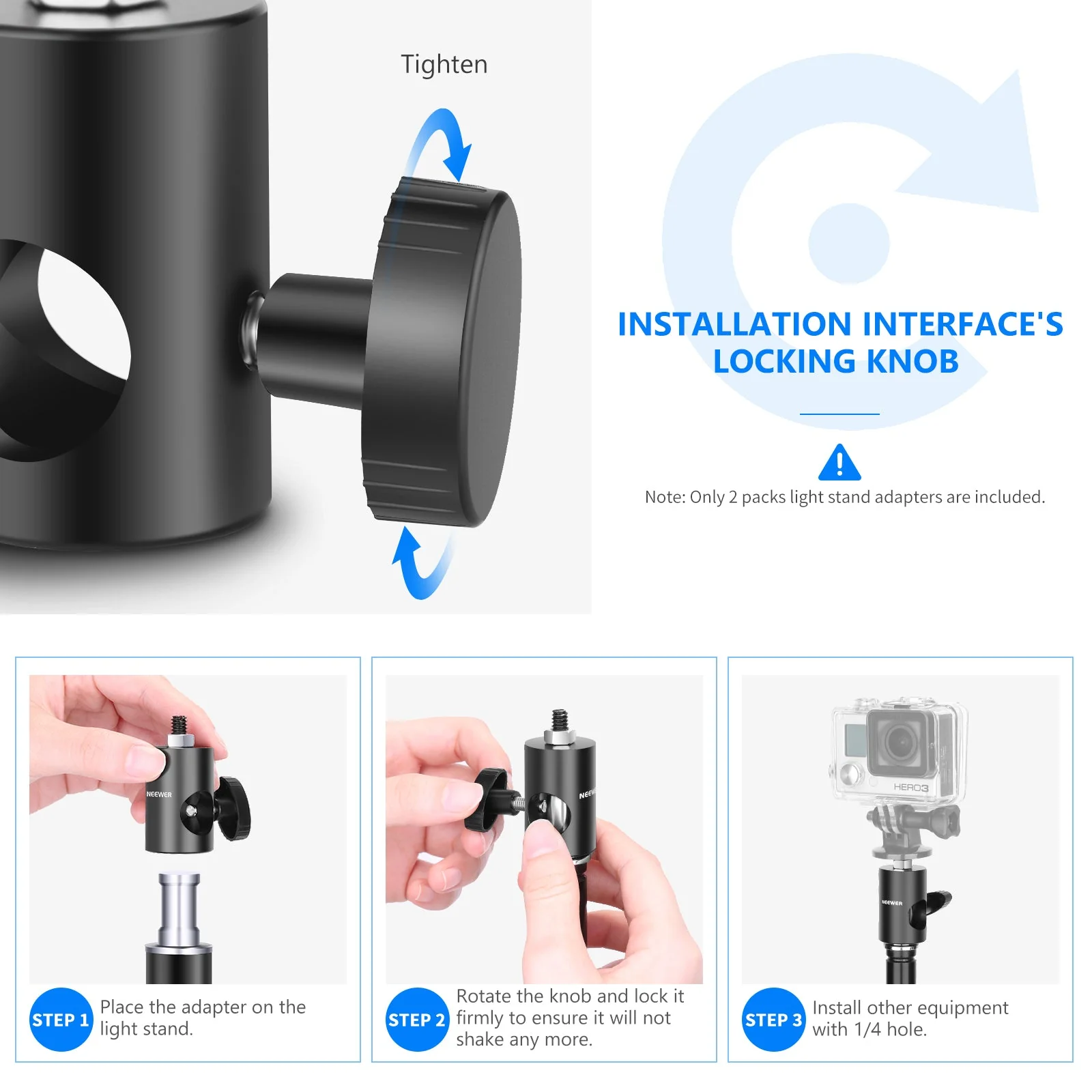 NEEWER 2er Pack ST12 Lichtständer zu 1/4" Schraube Konverter Adapter - Image 7