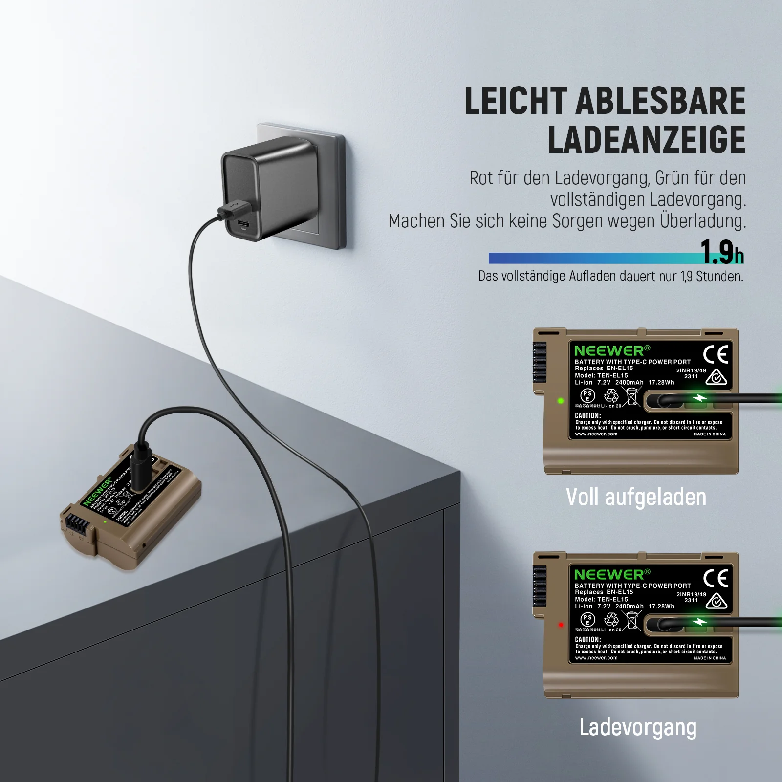 NEEWER EN-EL15c Ersatz Kamera Akku 2400mAh für Nikon Zf Z8 Z7 II Z6 II Z5 - Image 5