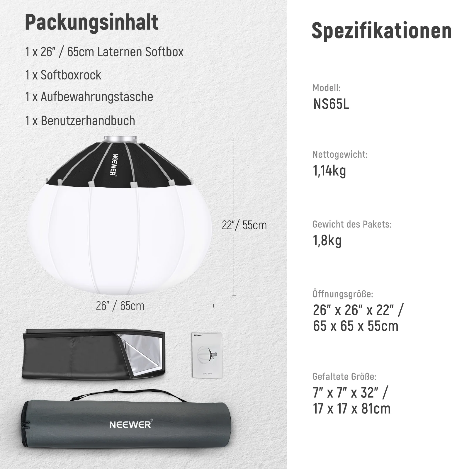 NEEWER NS50L/NS65L/NS90L Laternen Softbox mit 1-Schritt Schnellverschluss - Image 8