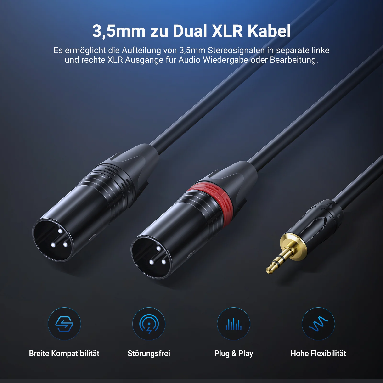NEEWER 3,5mm 1/8 Zoll TRS AUX auf Dual XLR Breakout-Kabel - Image 16