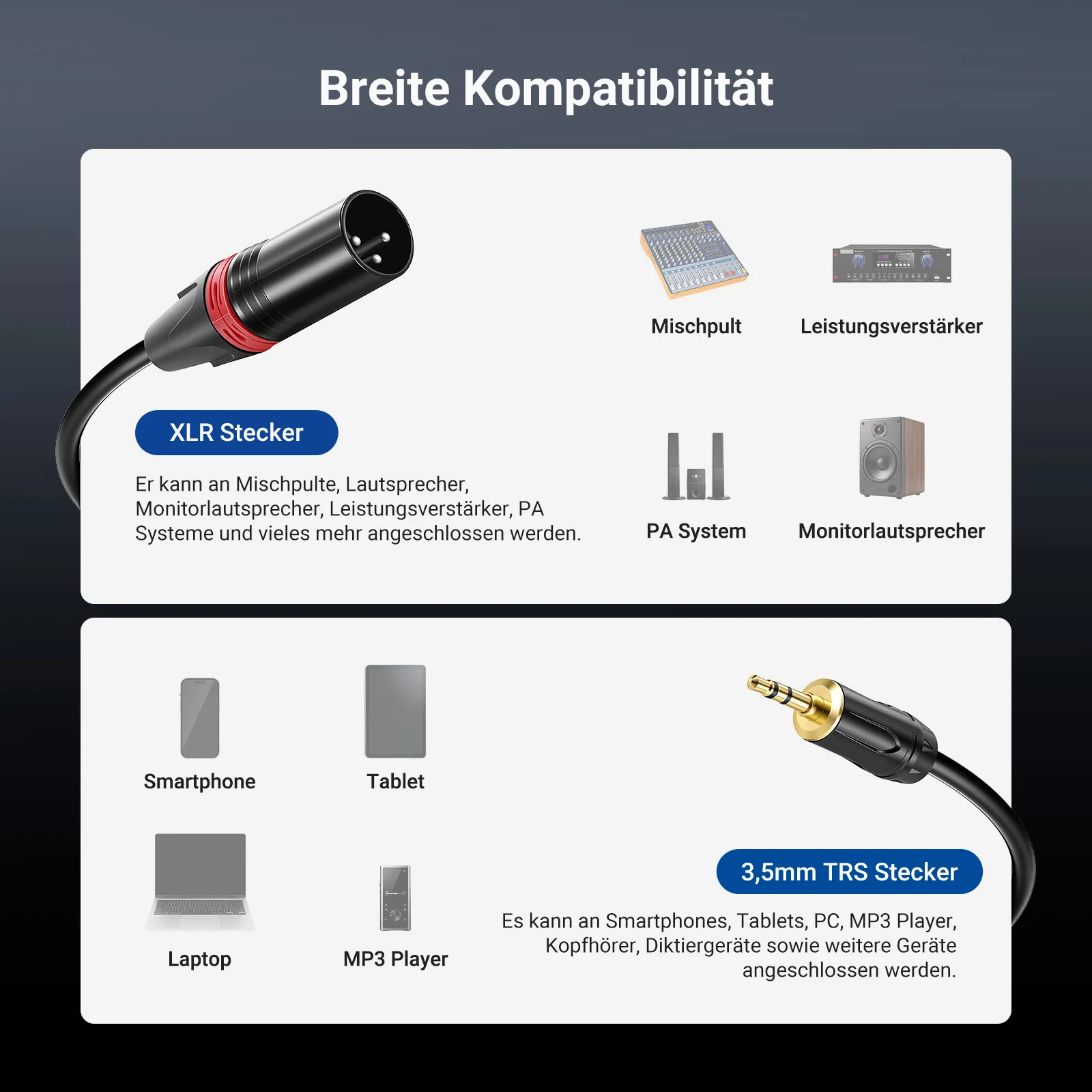 NEEWER 3,5mm 1/8 Zoll TRS AUX auf Dual XLR Breakout-Kabel - Image 17