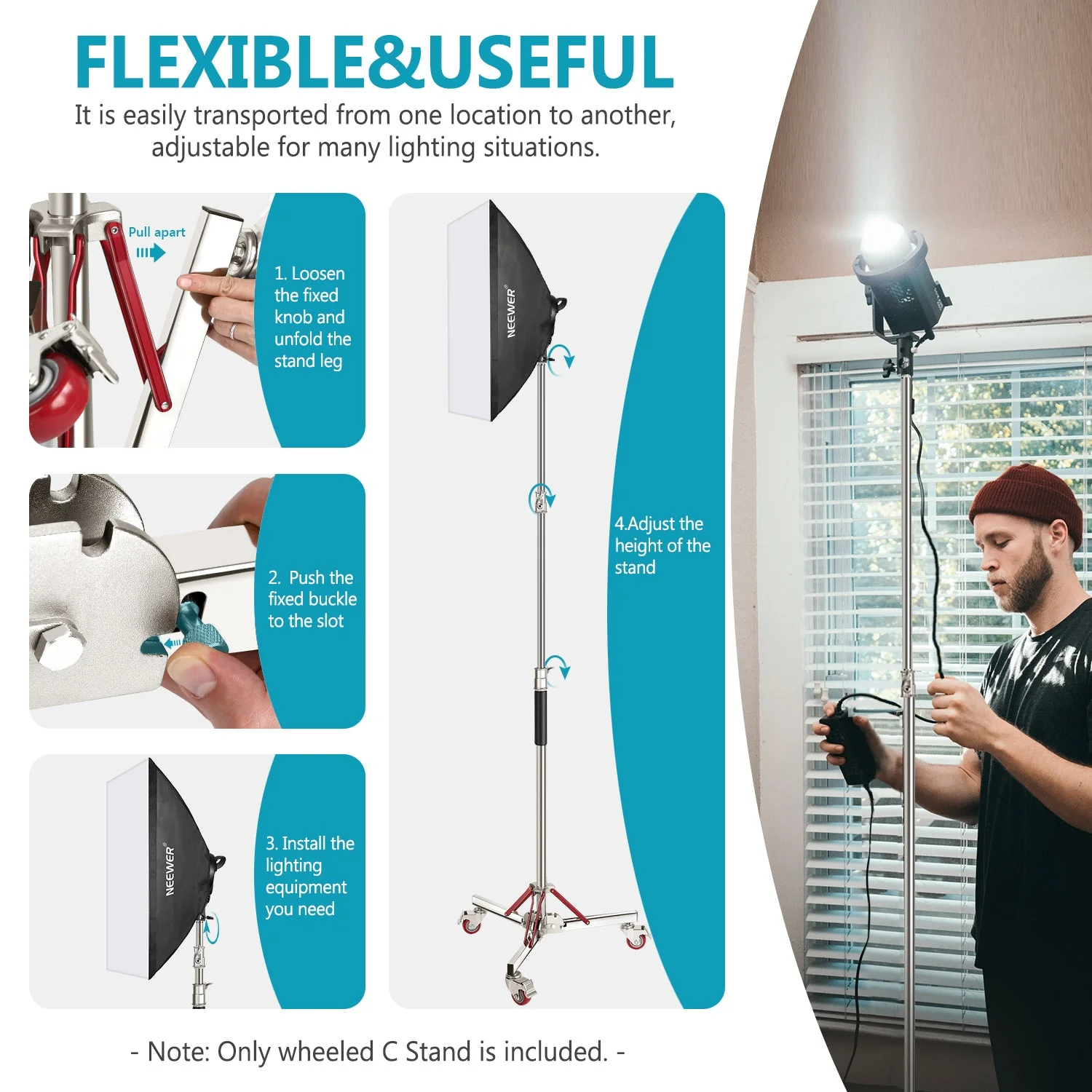 NEEWER SC305W 305cm Pro 100% Edelstahl Lichtstativ mit Rollen - Image 3