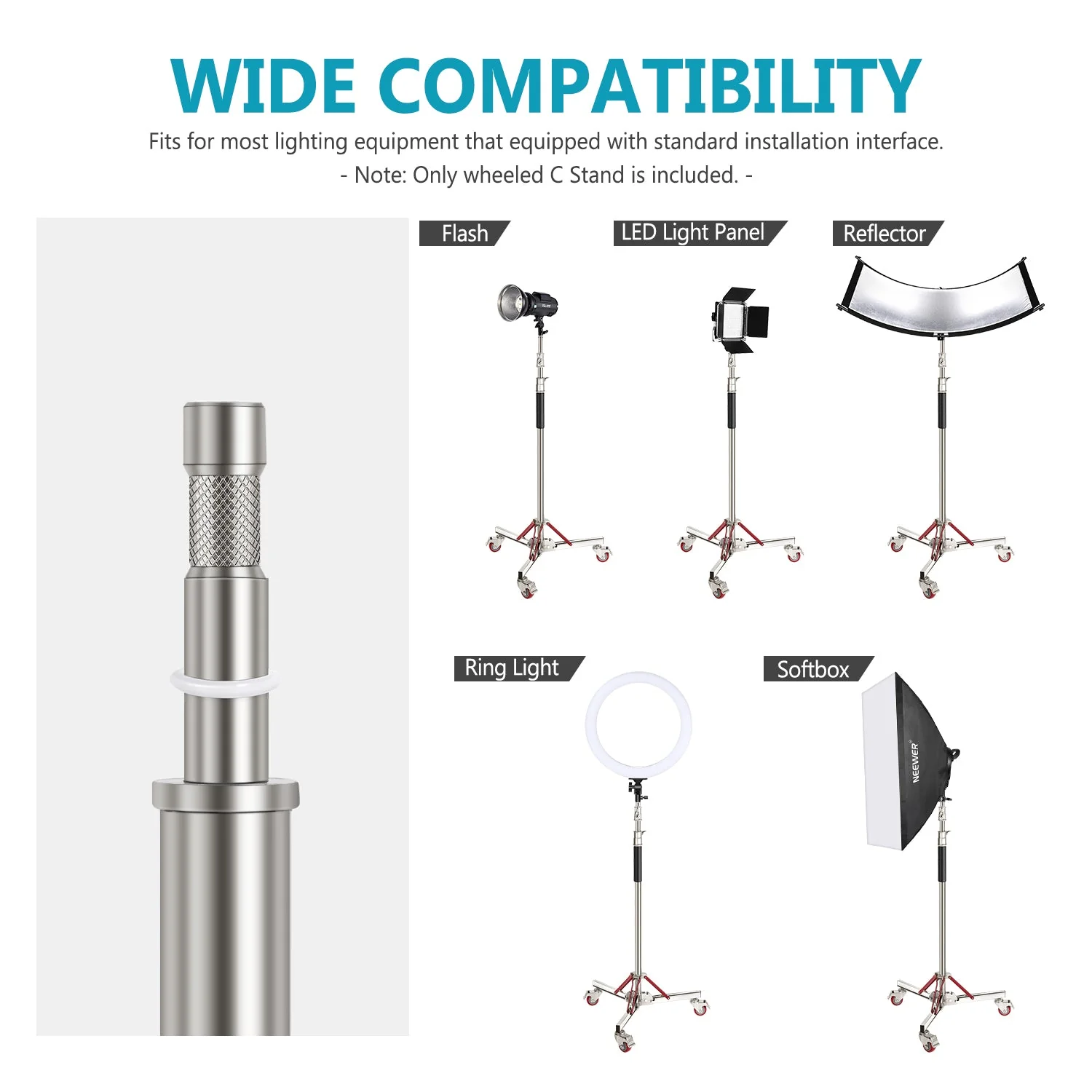 NEEWER SC305W 305cm Pro 100% Edelstahl Lichtstativ mit Rollen - Image 6