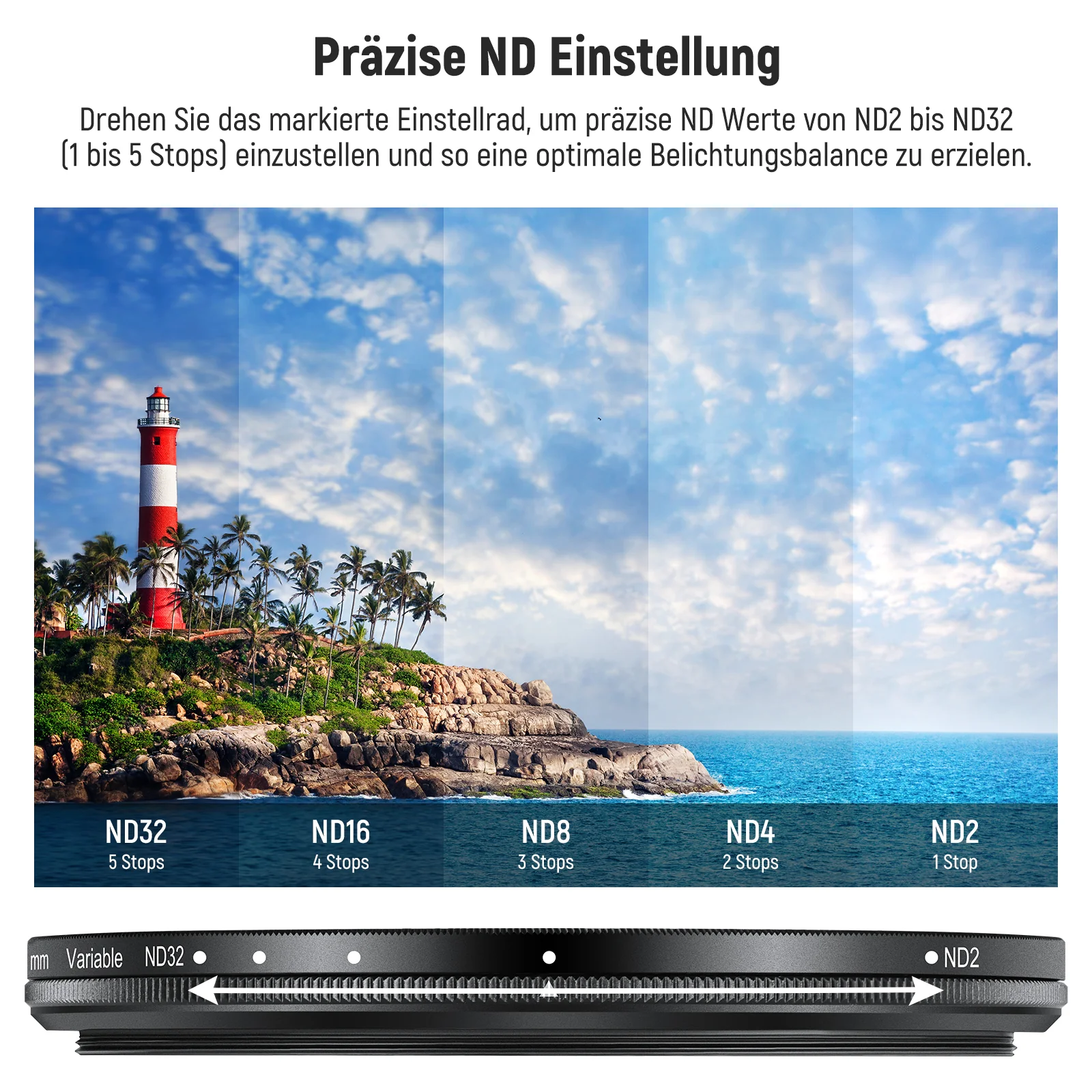 NEEWER 58mm Variable ND2-32 Filter mit Gegenlichtblende für 65mm Teleobjektiv - Image 4