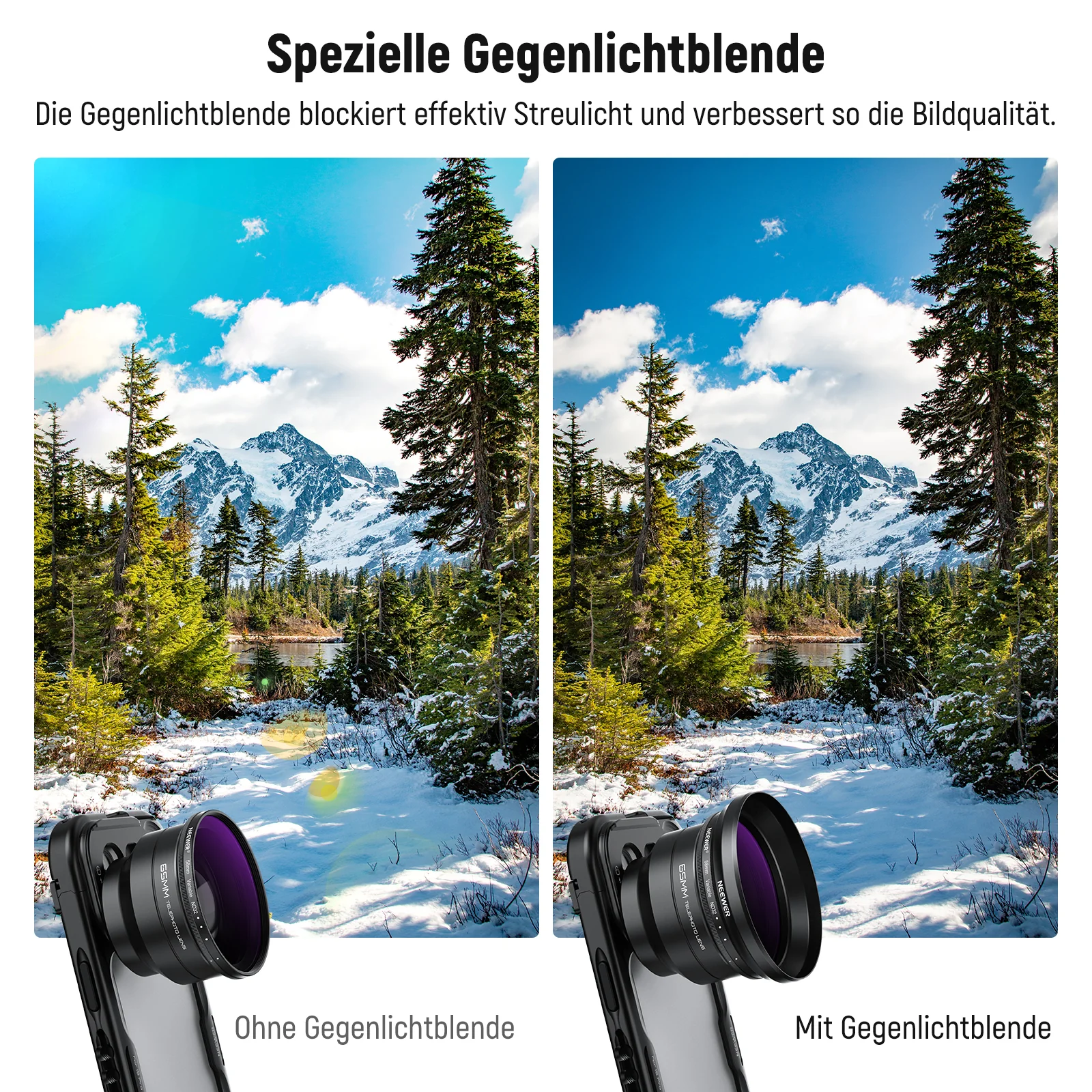 NEEWER 58mm Variable ND2-32 Filter mit Gegenlichtblende für 65mm Teleobjektiv - Image 5