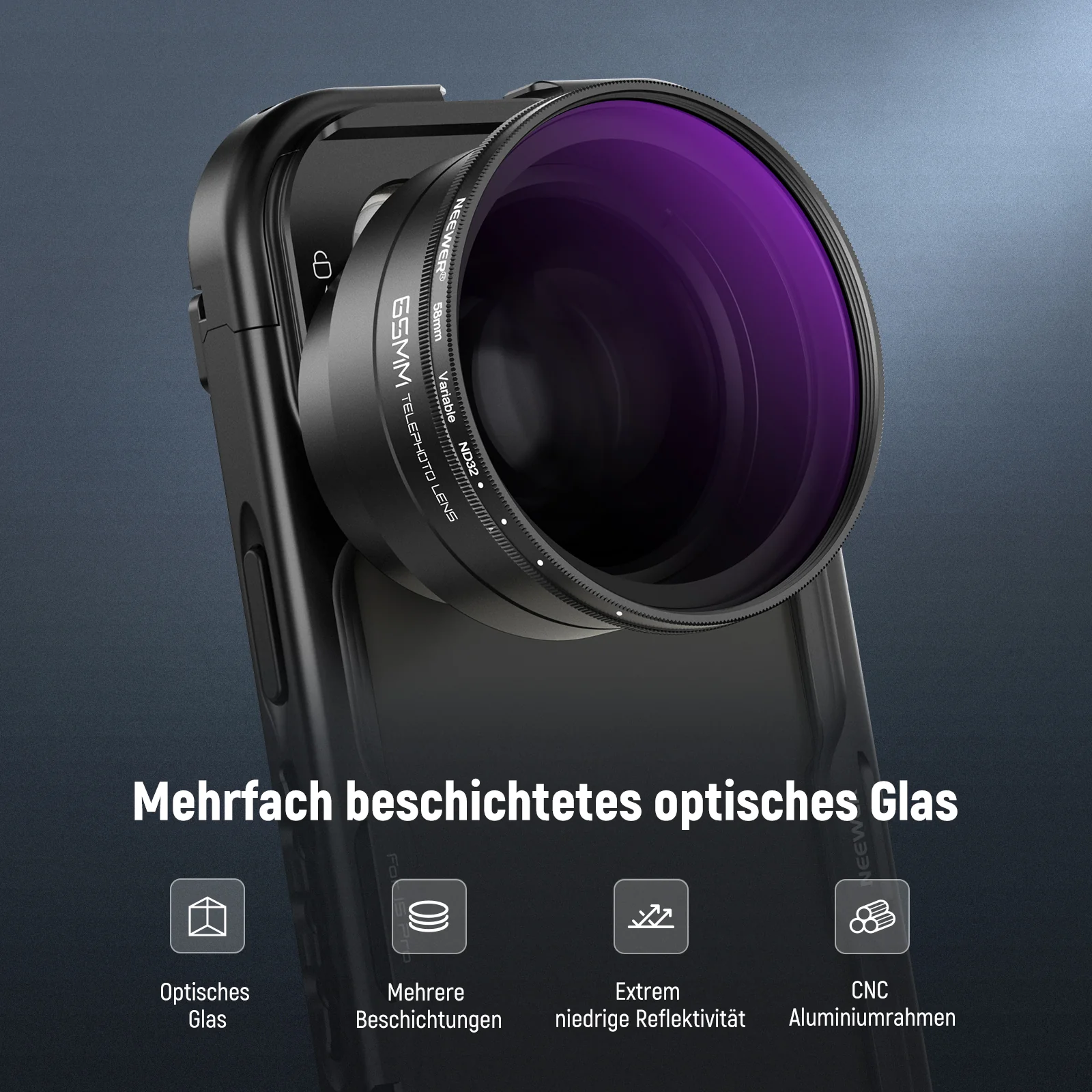NEEWER 58mm Variable ND2-32 Filter mit Gegenlichtblende für 65mm Teleobjektiv - Image 7