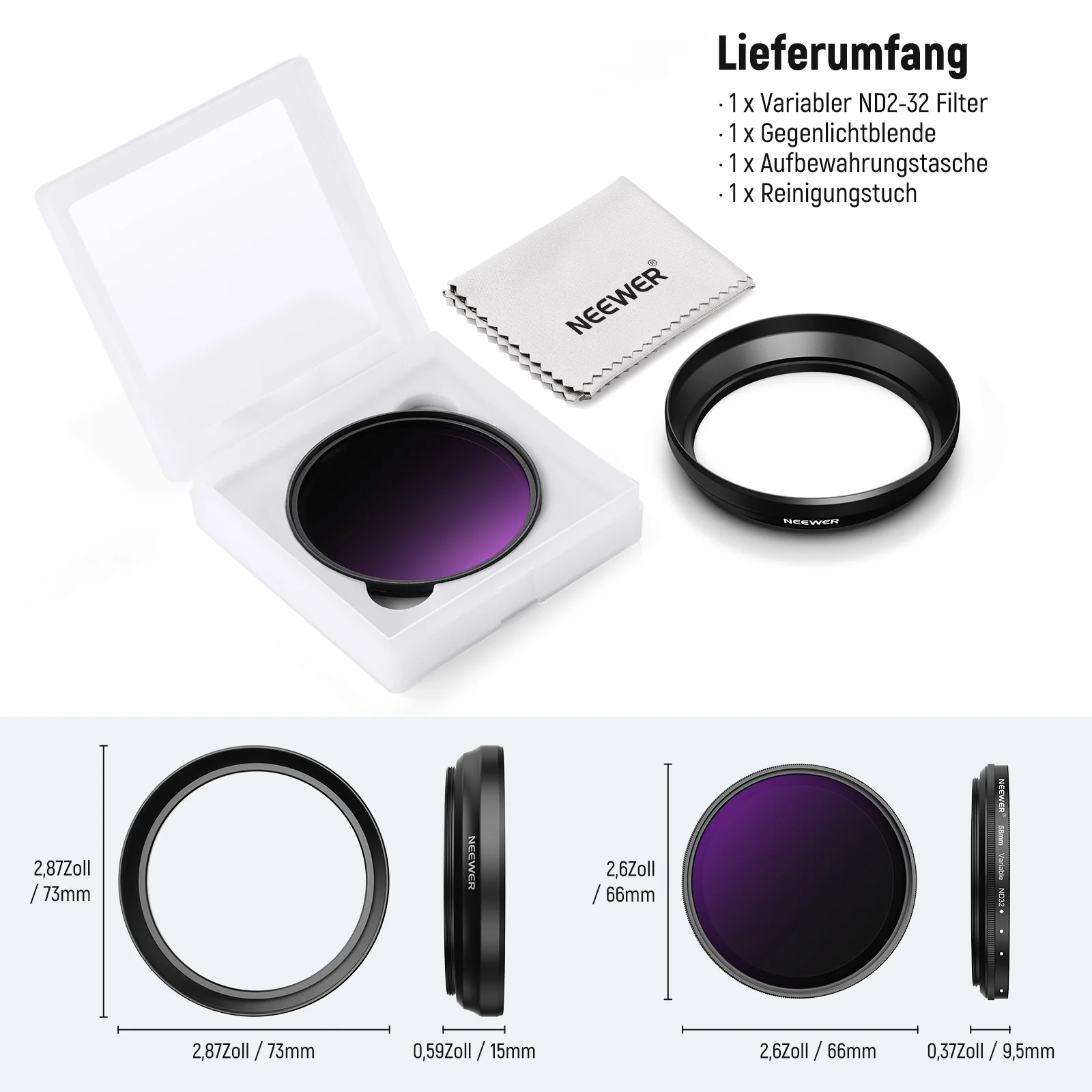 NEEWER 58mm Variable ND2-32 Filter mit Gegenlichtblende für 65mm Teleobjektiv - Image 9