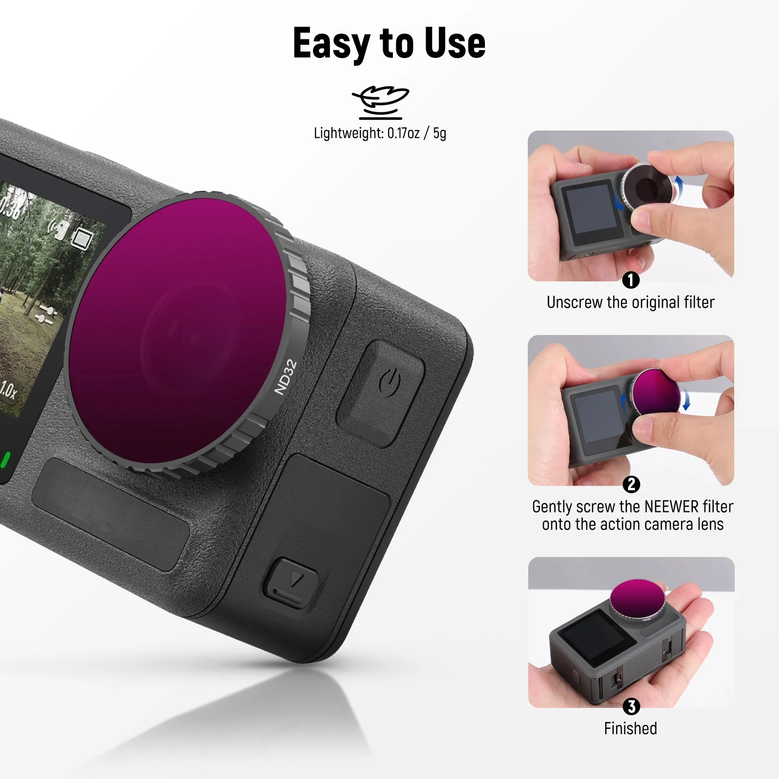 NEEWER 5 Stk. FL-A3 ND Filter Set kompatibel mit DJI Osmo Action 3 - Image 6