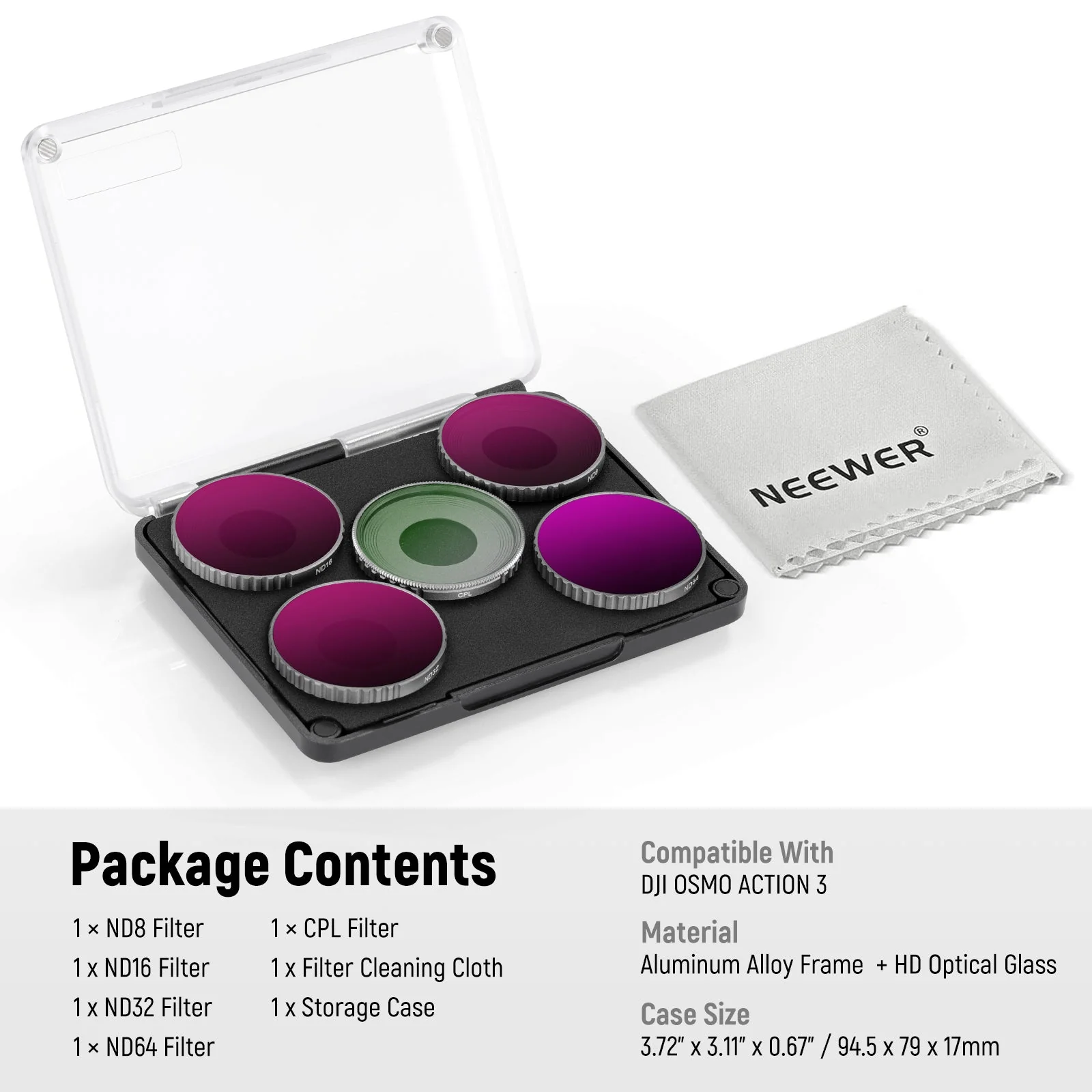 NEEWER 5 Stk. FL-A3 ND Filter Set kompatibel mit DJI Osmo Action 3 - Image 8