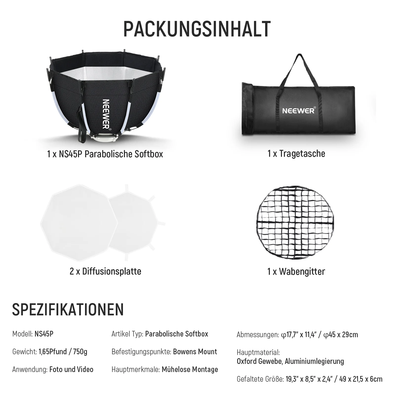 NEEWER 45CM/65CM/90CM/95CM  Achteckige(Octa) Schnellspanner Softbox - Image 36