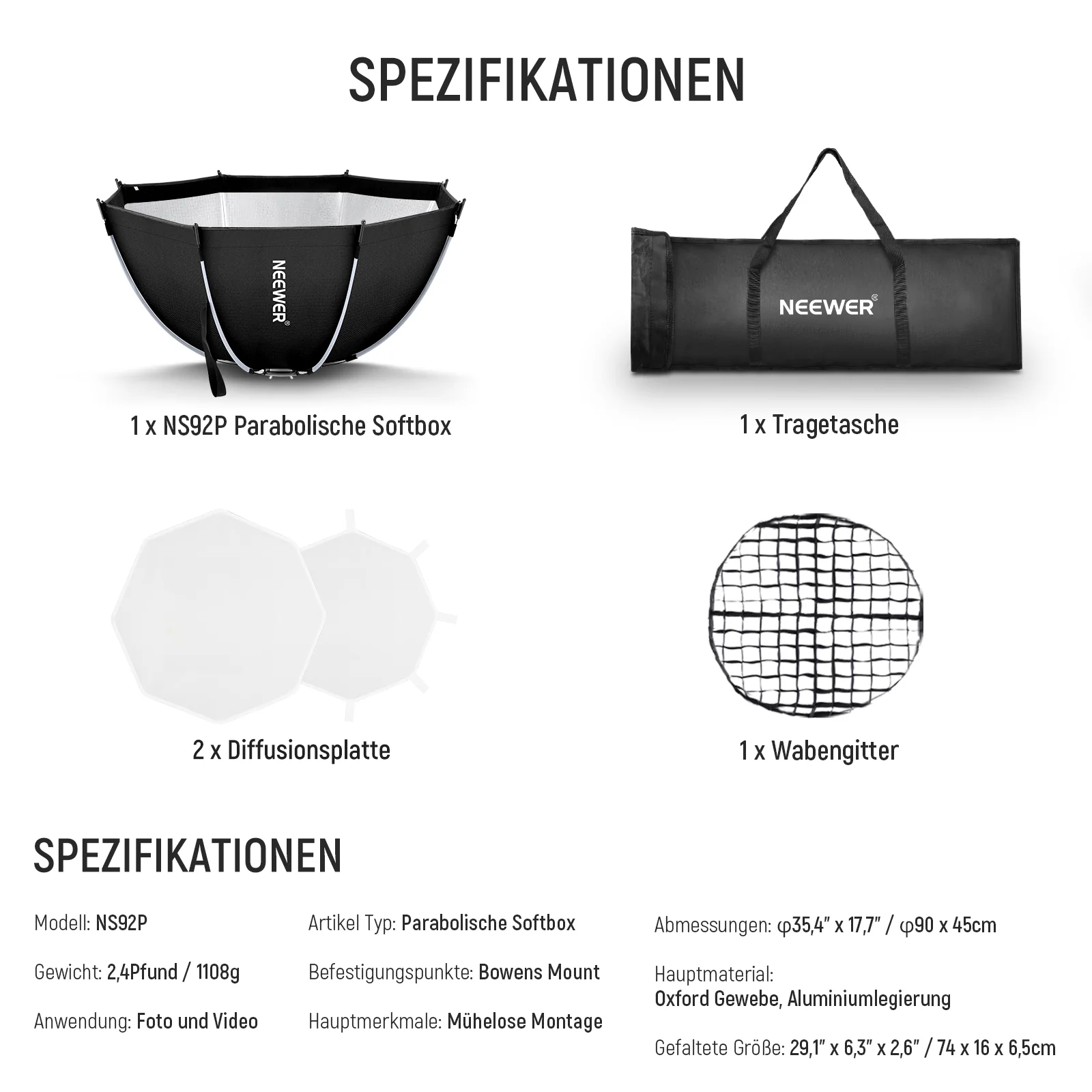 NEEWER 45CM/65CM/90CM/95CM  Achteckige(Octa) Schnellspanner Softbox - Image 9