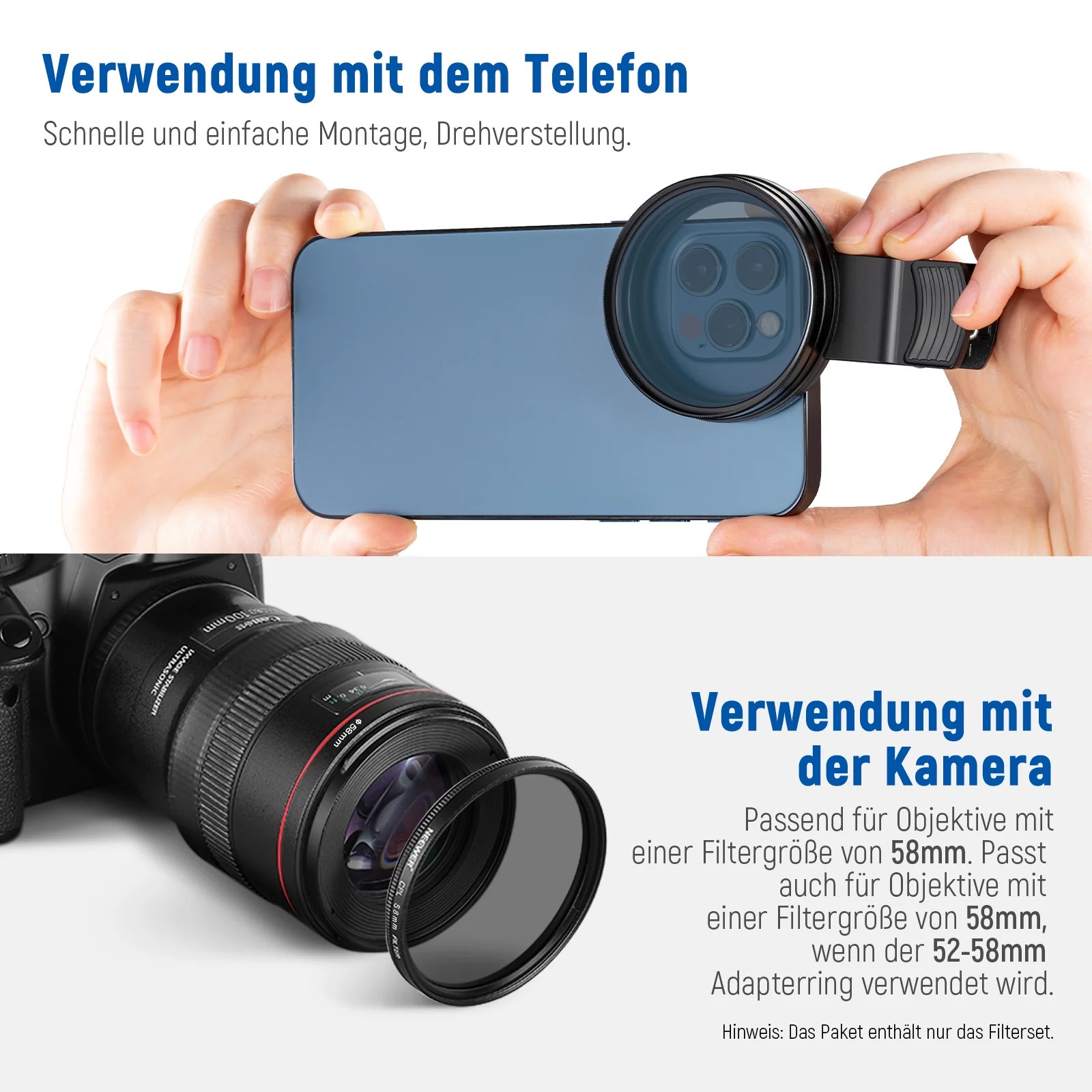 NEEWER ND+CPL+Effekt Filter Set mit Handy Phone Objektiv Klammer - Image 21