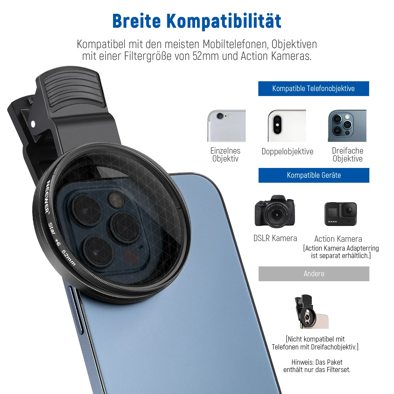 NEEWER ND+CPL+Effekt Filter Set mit Handy Phone Objektiv Klammer - Image 31