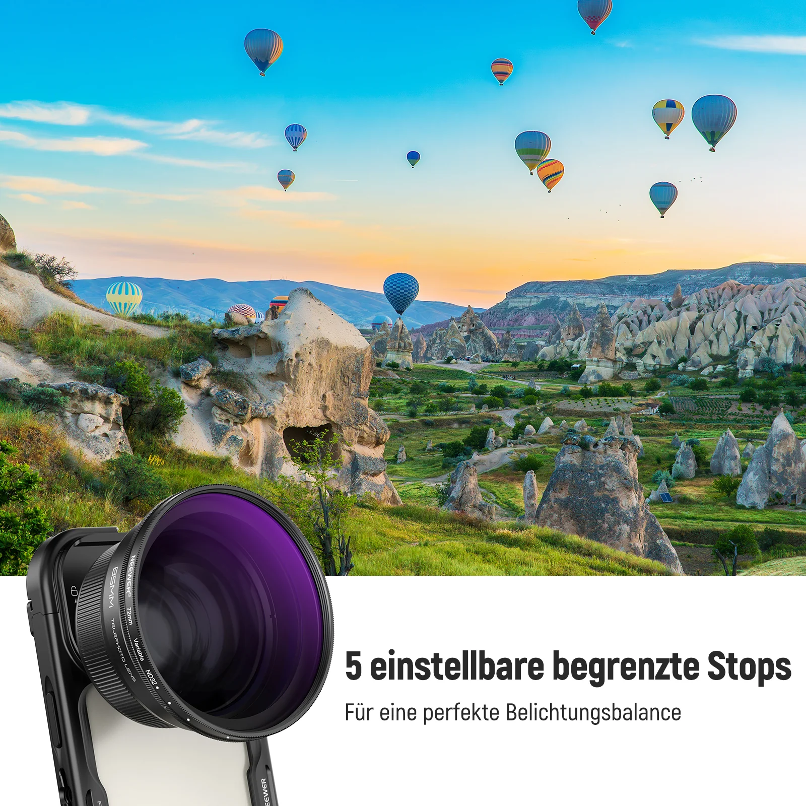 NEEWER 72mm Variabler ND2-32 Filter mit Gegenlichtblende für 85mm Teleobjektiv - Image 3