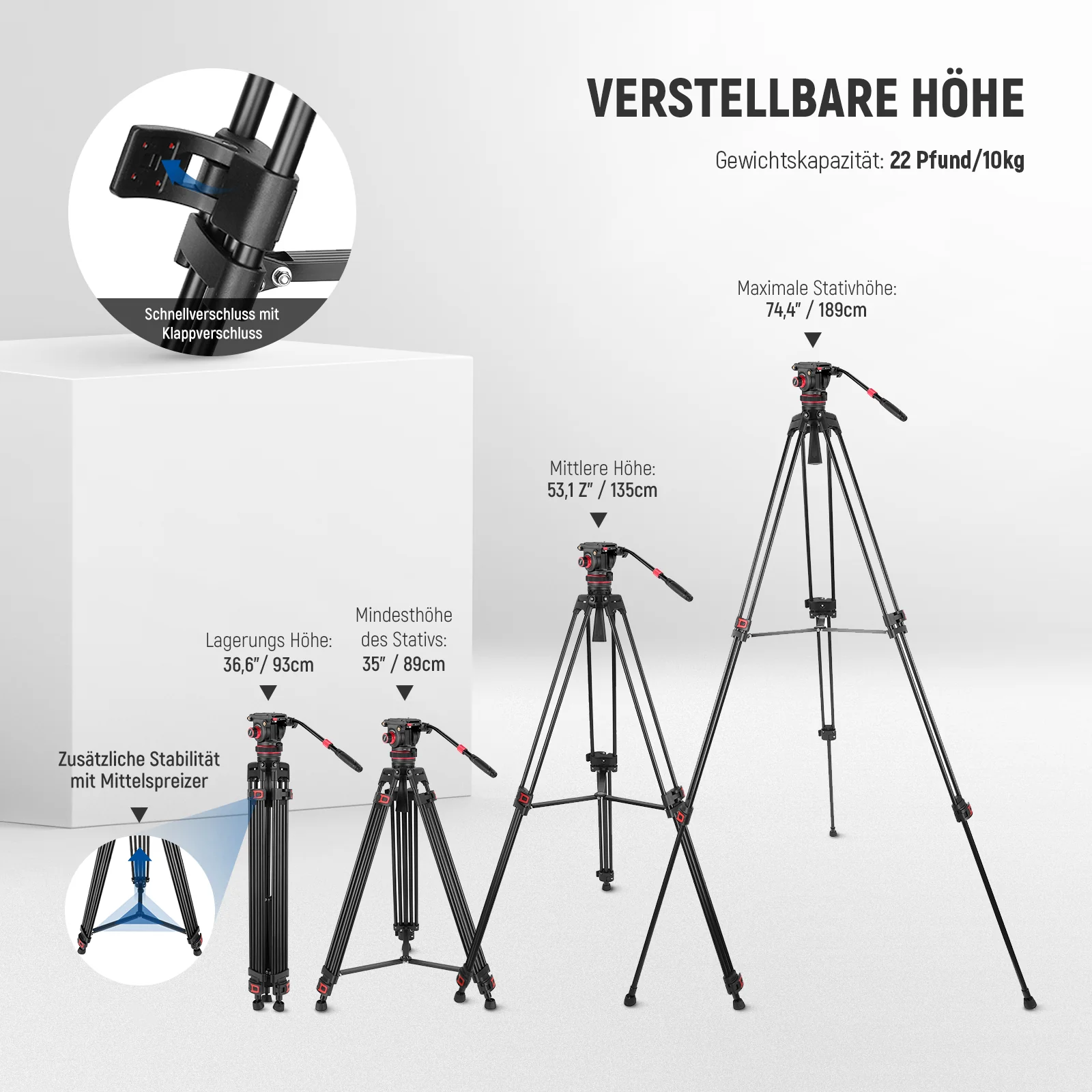 NEEWER TP75 74" 189cm Robustes Pro Aluminium Videostativ mit Dämpfung Fluidkopf - Image 5