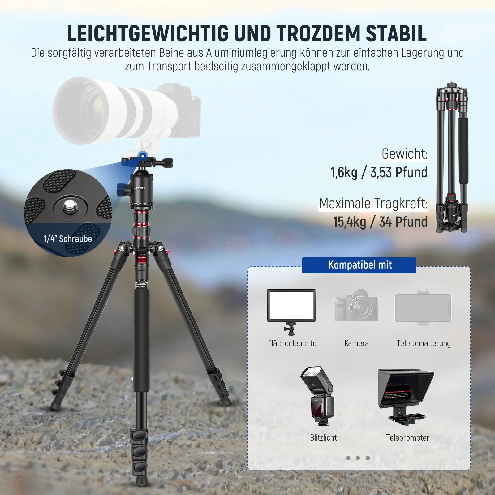 NEEWER TP77 77'' 197cm Aluminimlegierung Kamerastativ Einbeinstativ - Image 17