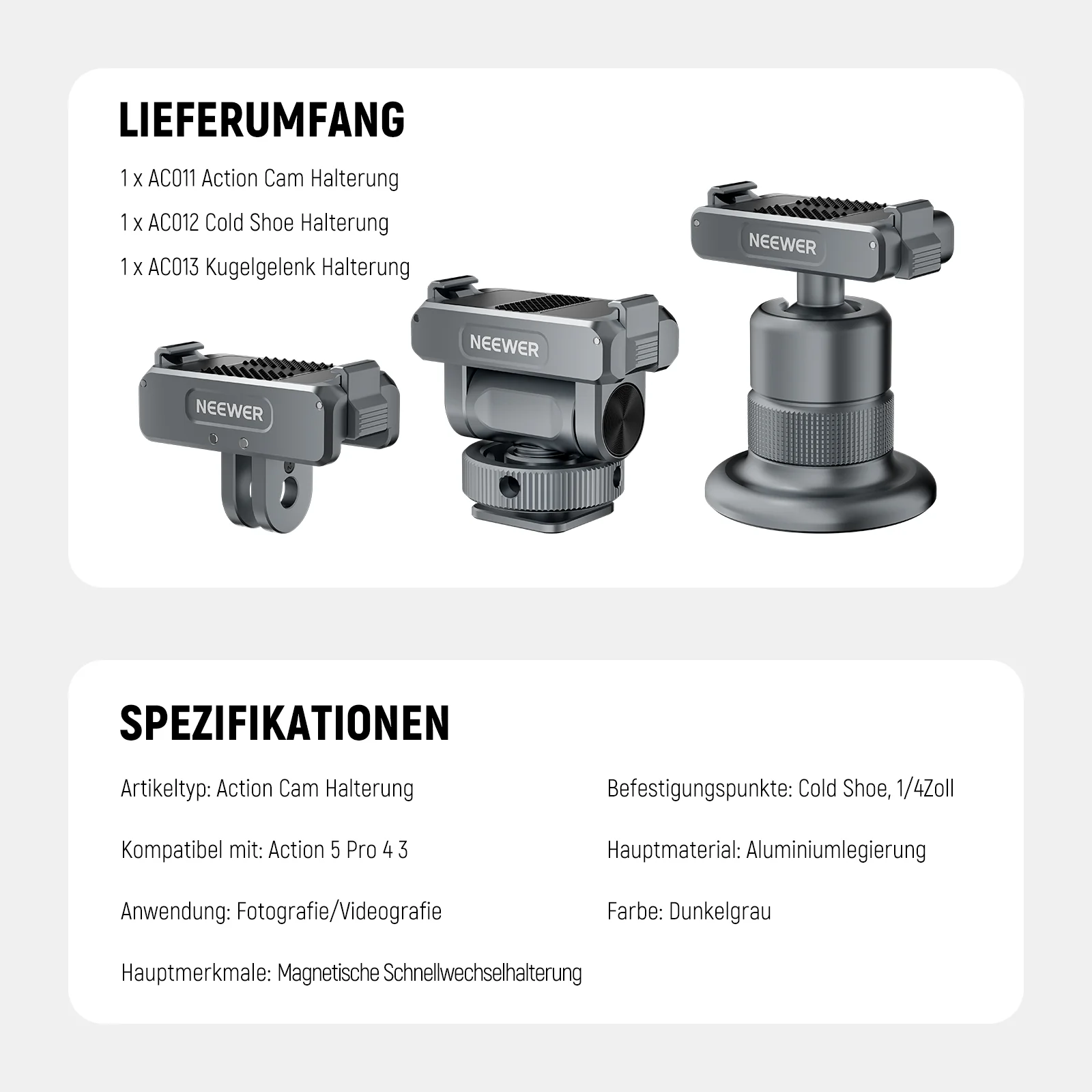NEEWER AC011+AC012+ AC013 Actionkamera Zubehörset für DJI Osmo Action 5 Pro/4/3 - Image 7