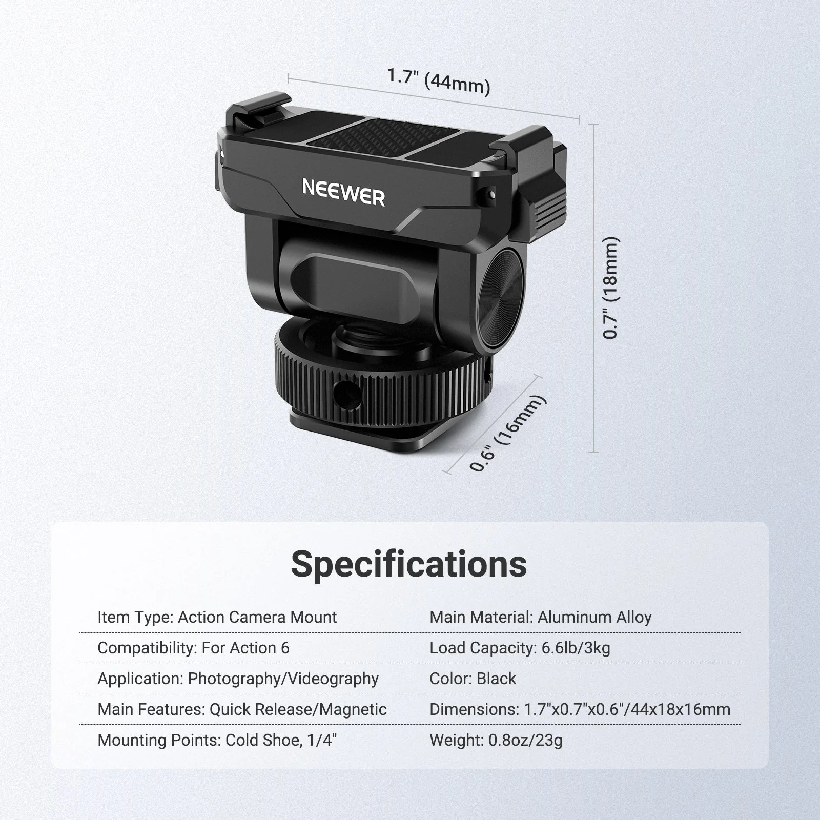 NEEWER AC072 Magnetische Schnellwechselhalterung für DJI Osmo Action 6 - Image 7