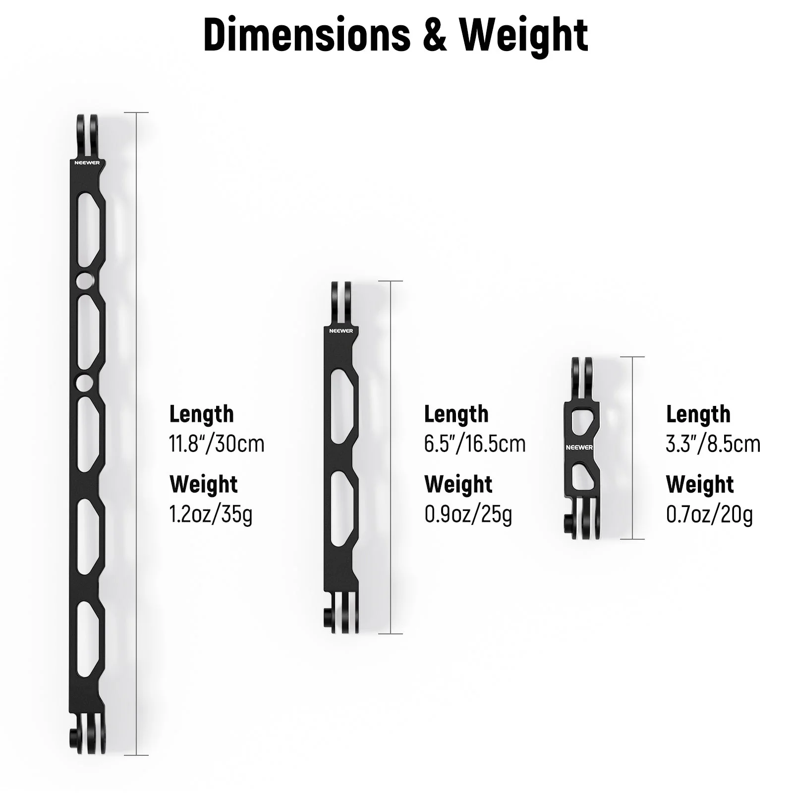 NEEWER Verlängerungsarm mit Aluminiumlegierung (11,8"/6,5"/3,3") Set für Action Kamera - Image 4