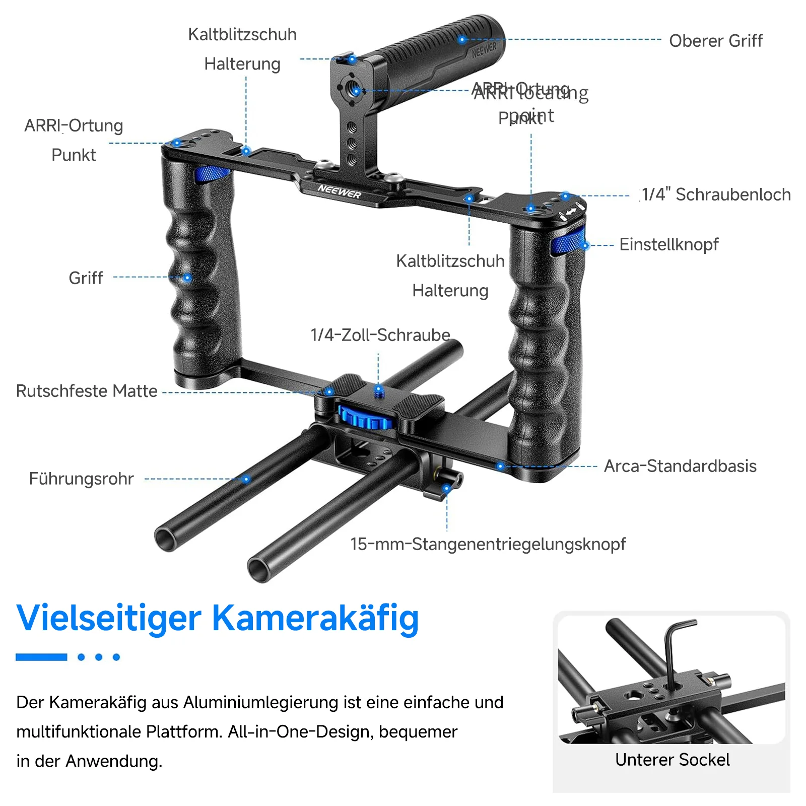 NEEWER VS107 Kamera Videokäfig Rig mit Oberem Griff und Aluminiumlegierung - Image 2