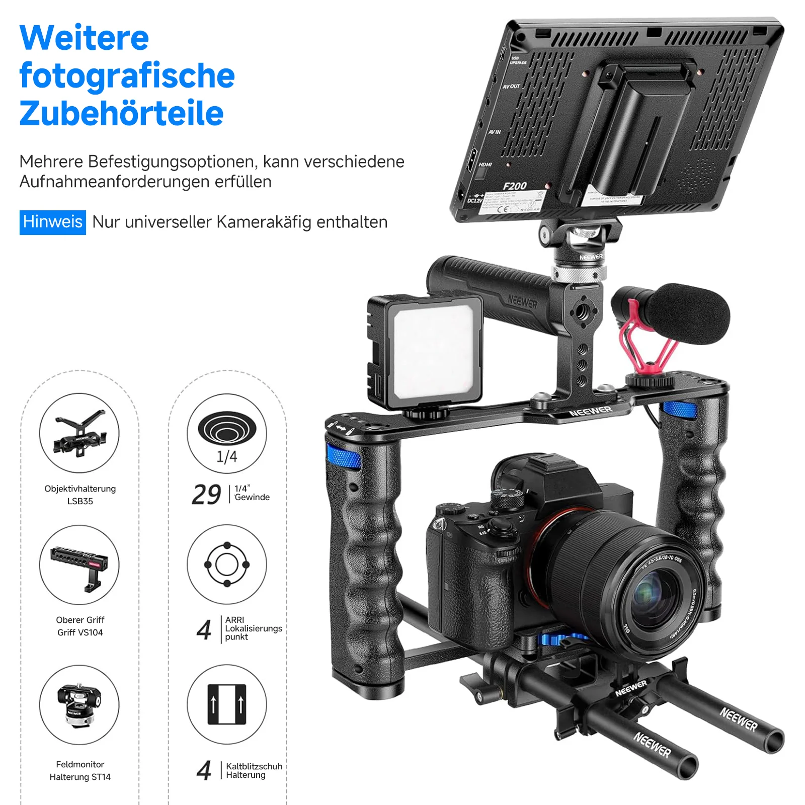 NEEWER VS107 Kamera Videokäfig Rig mit Oberem Griff und Aluminiumlegierung - Image 3