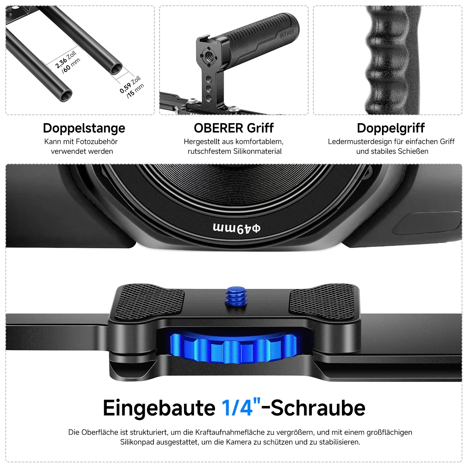 NEEWER VS107 Kamera Videokäfig Rig mit Oberem Griff und Aluminiumlegierung - Image 4